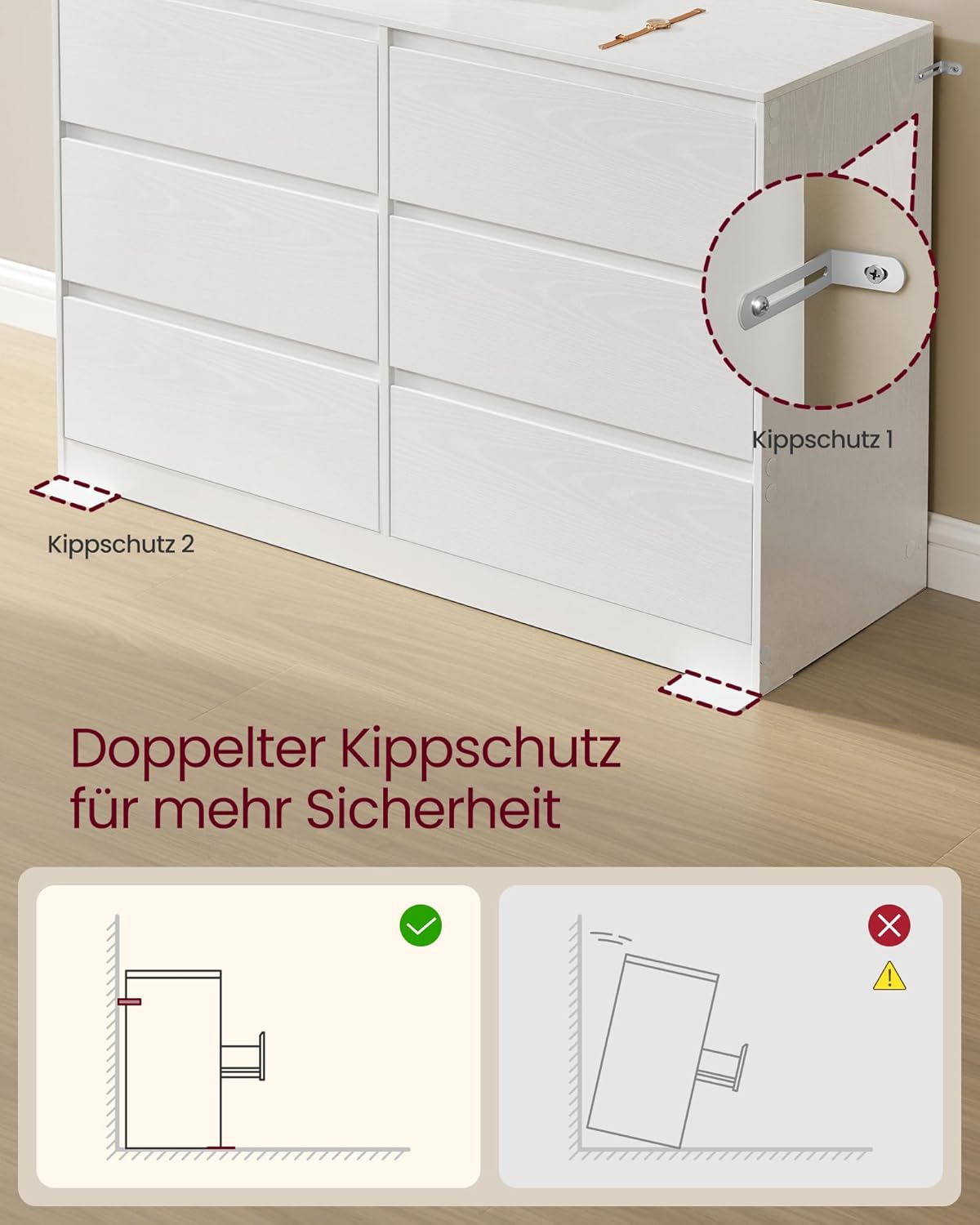 Kommode 6 Schubladen Schlafzimmer Schubladenschrank weiß von Songmics