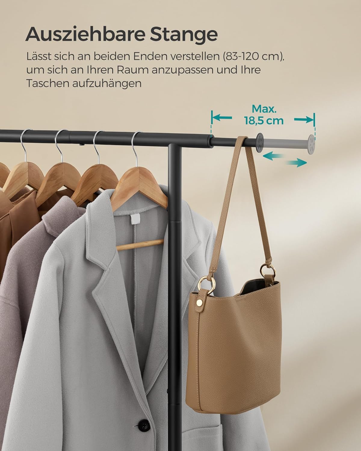 Kleiderständer auf Rollen ausziehbar Stahl schwarz von Songmics