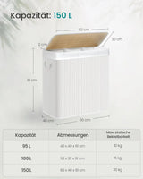 Wäschekorb Wäschebox Bambus 3 Fächer faltbar mit Griffen von Songmics