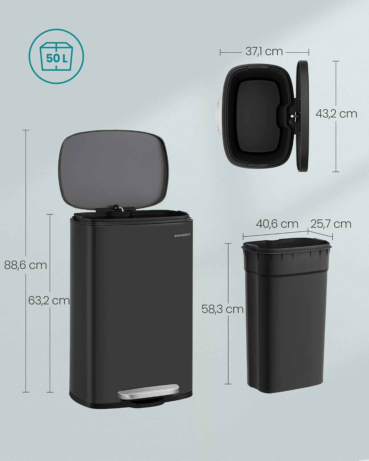 Mülleimer 50 L mit Deckel Softclose Treteimer Schwarz von guteszeug.ch