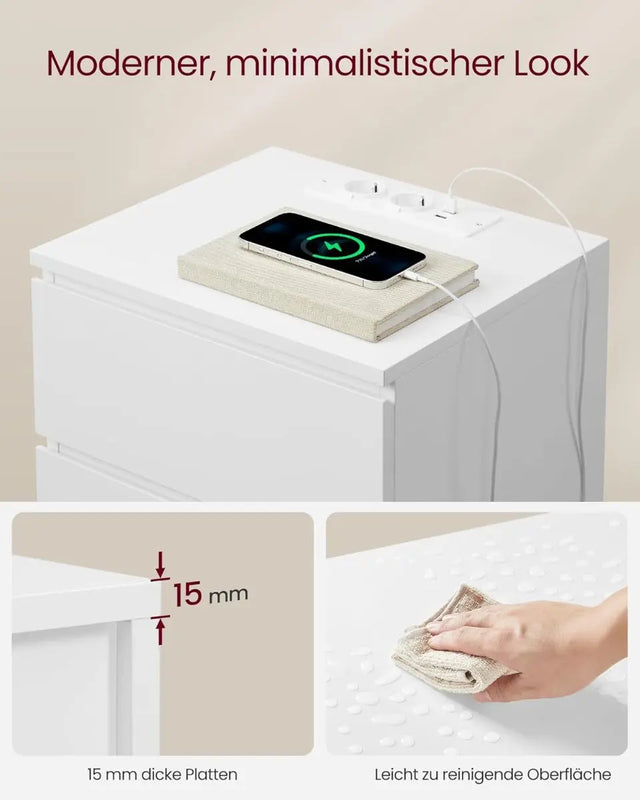 Nachttisch Set mit Steckdosen Modern Weiss von Songmics