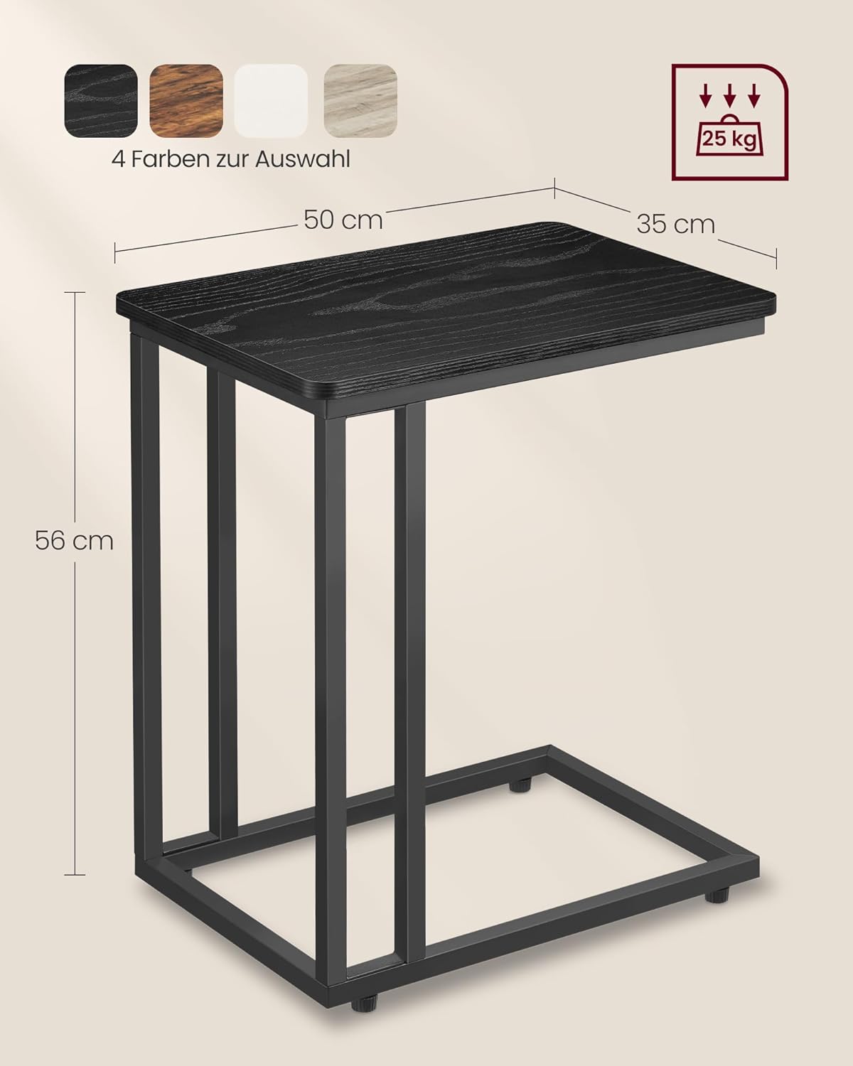 Beistelltisch mit Rollen C-Form Sofatisch Laptoptisch von Songmics