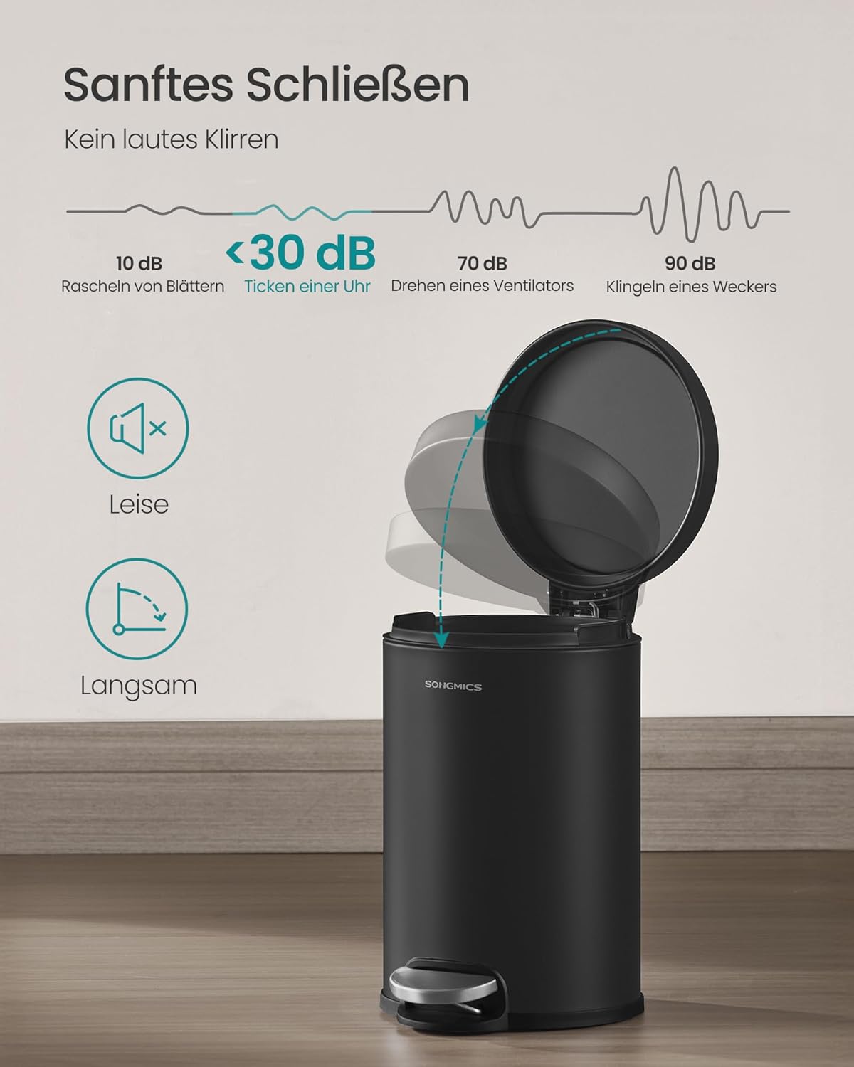 Badezimmereimer 3 l Kosmetikeimer Soft-Close Schwarz von Songmics