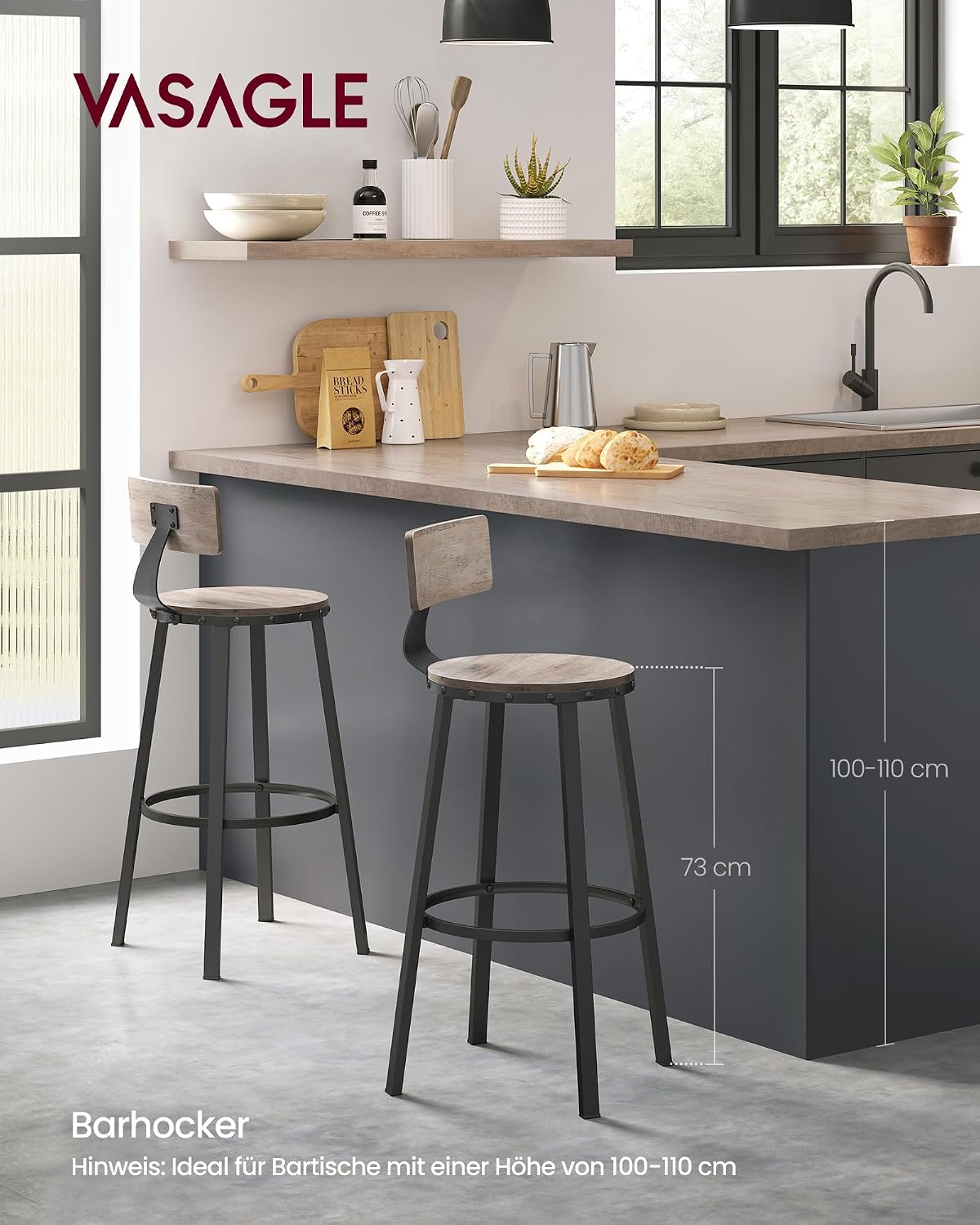 Barhocker 2er Set Vintage Industrial Greige von Songmics