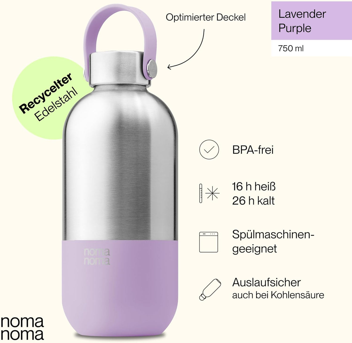 Trinkflasche Edelstahl auslaufsicher 750ml Lavender Purple von guteszeug.ch