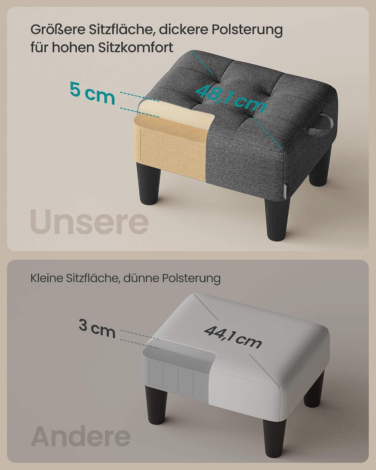 Fusshocker mit Stauraum 40x32x26 cm Schiefergrau von Songmics