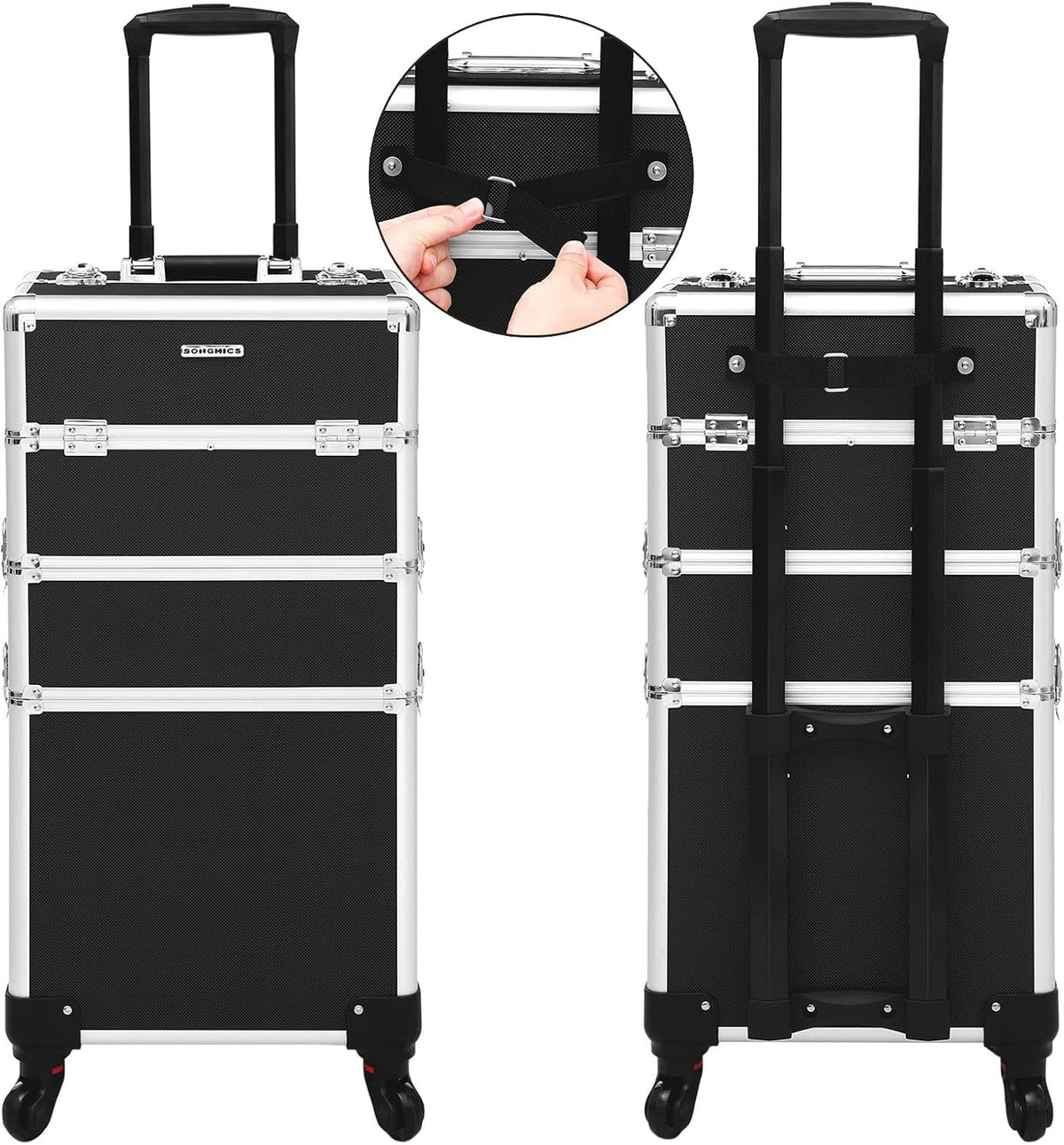 Beauty-Trolley Kosmetikkoffer 3 Ebenen 4 Rollen Schwarz von Songmics