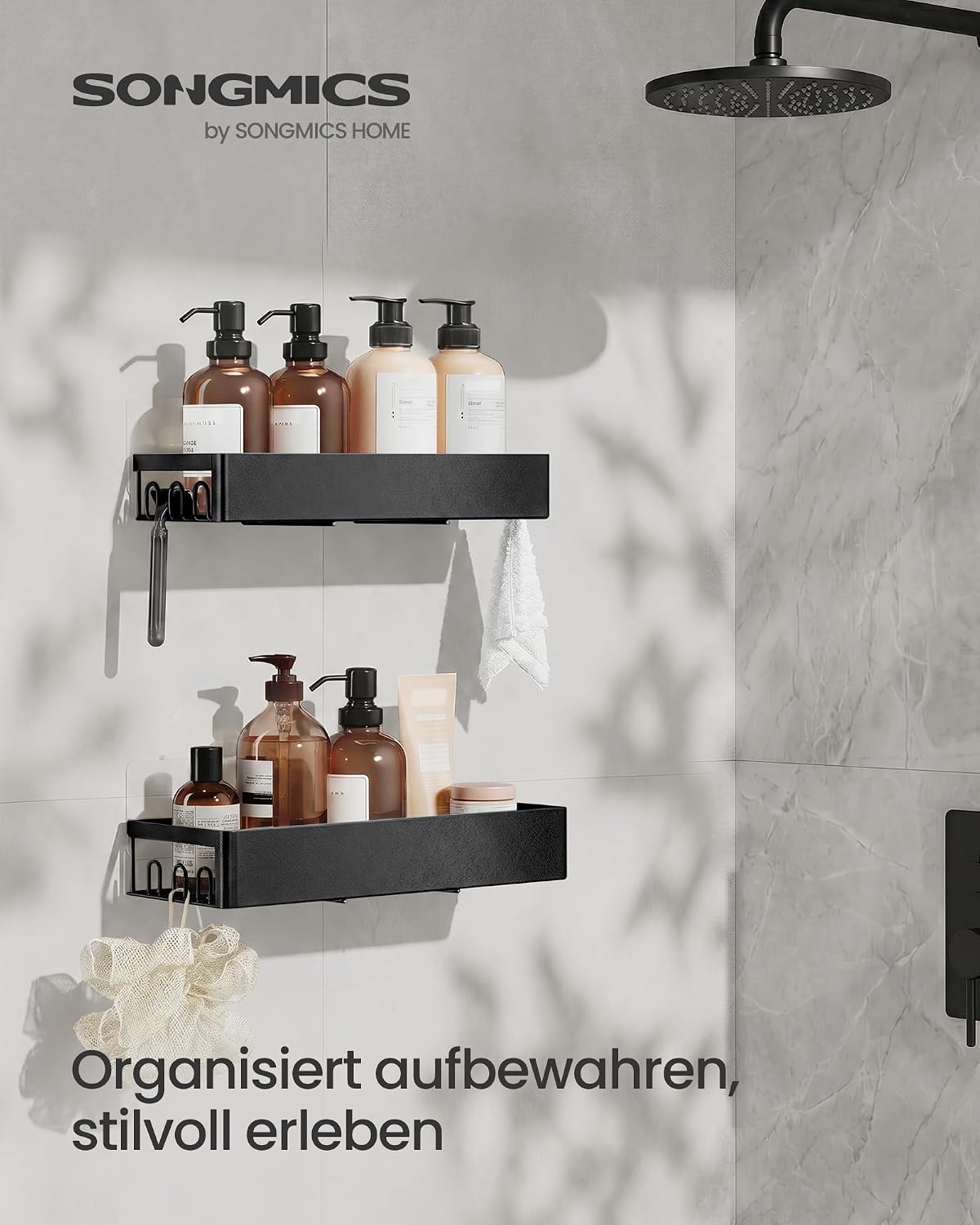 Duschregal 2er-Set 31,5x12,5x5 cm Schwarz ohne Bohren von Songmics