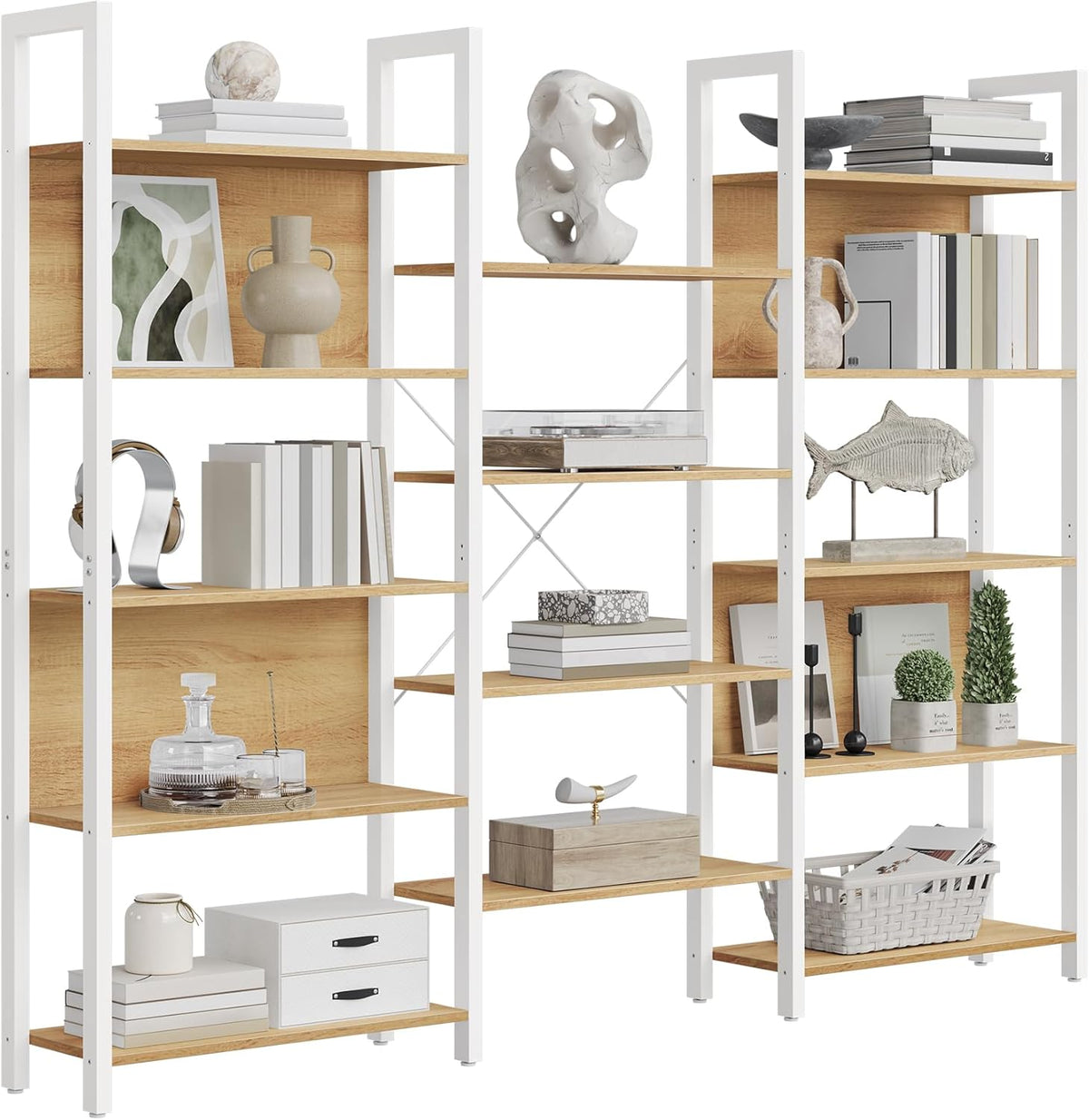 Bücherregal 14 Ablagen 158x24x166 cm Eiche Weiss von Songmics
