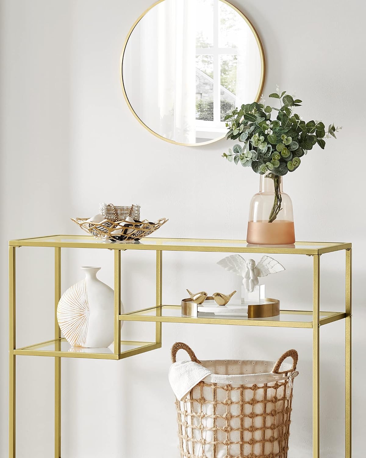 Konsolentisch 100x35x80 cm Hartglas Gold Stahl von Songmics