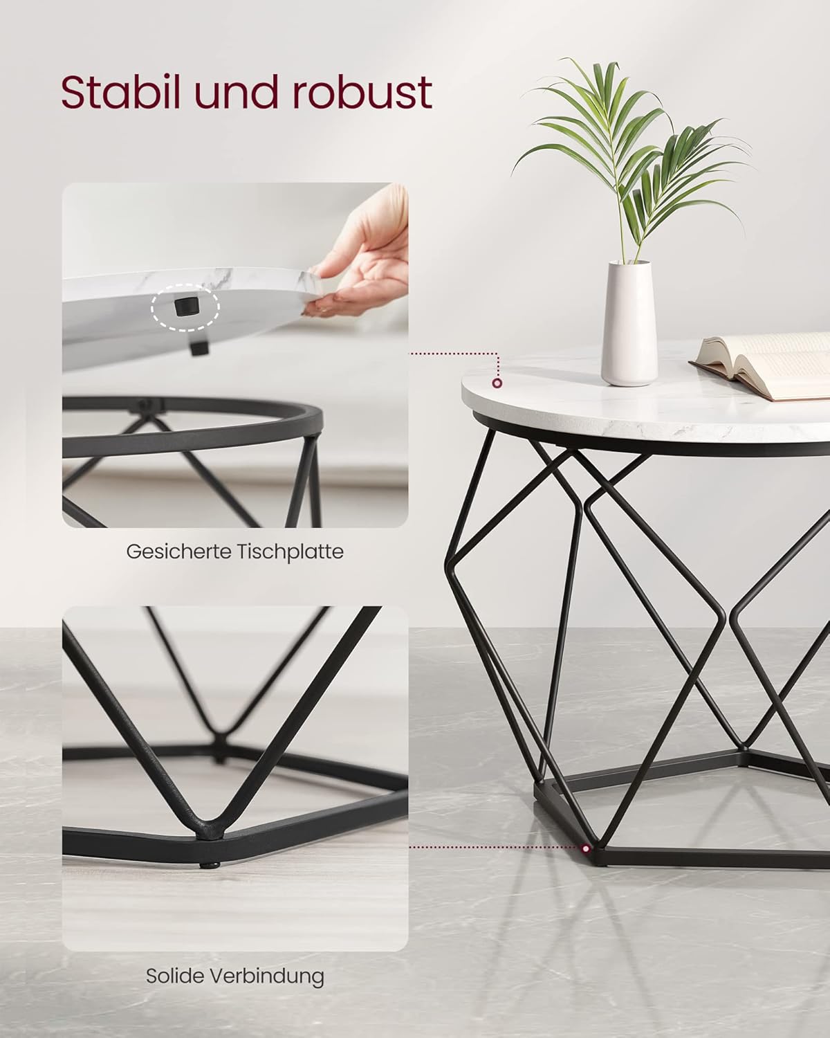 Couchtisch rund 2er Set abnehmbar Marmor Wohnzimmer von guteszeug.ch