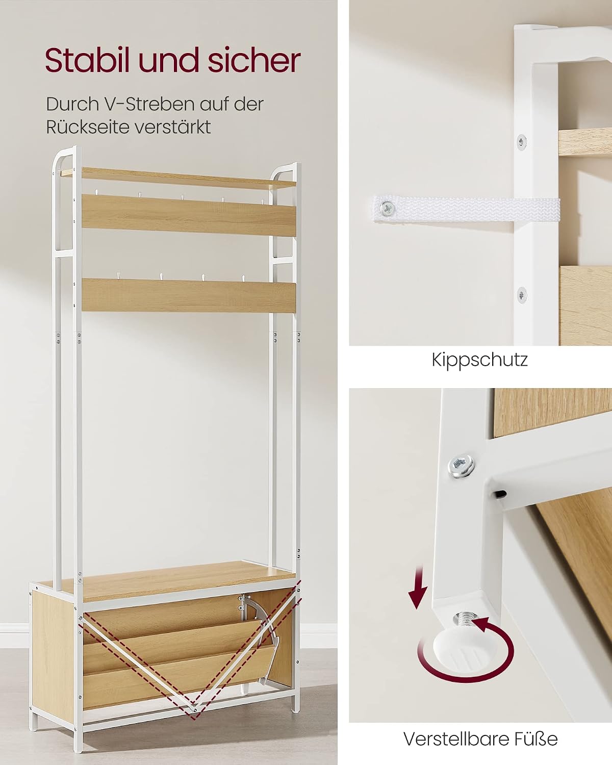 Garderobe 4-in-1 85x30x180 cm Schuhschrank Sitzbank von Songmics