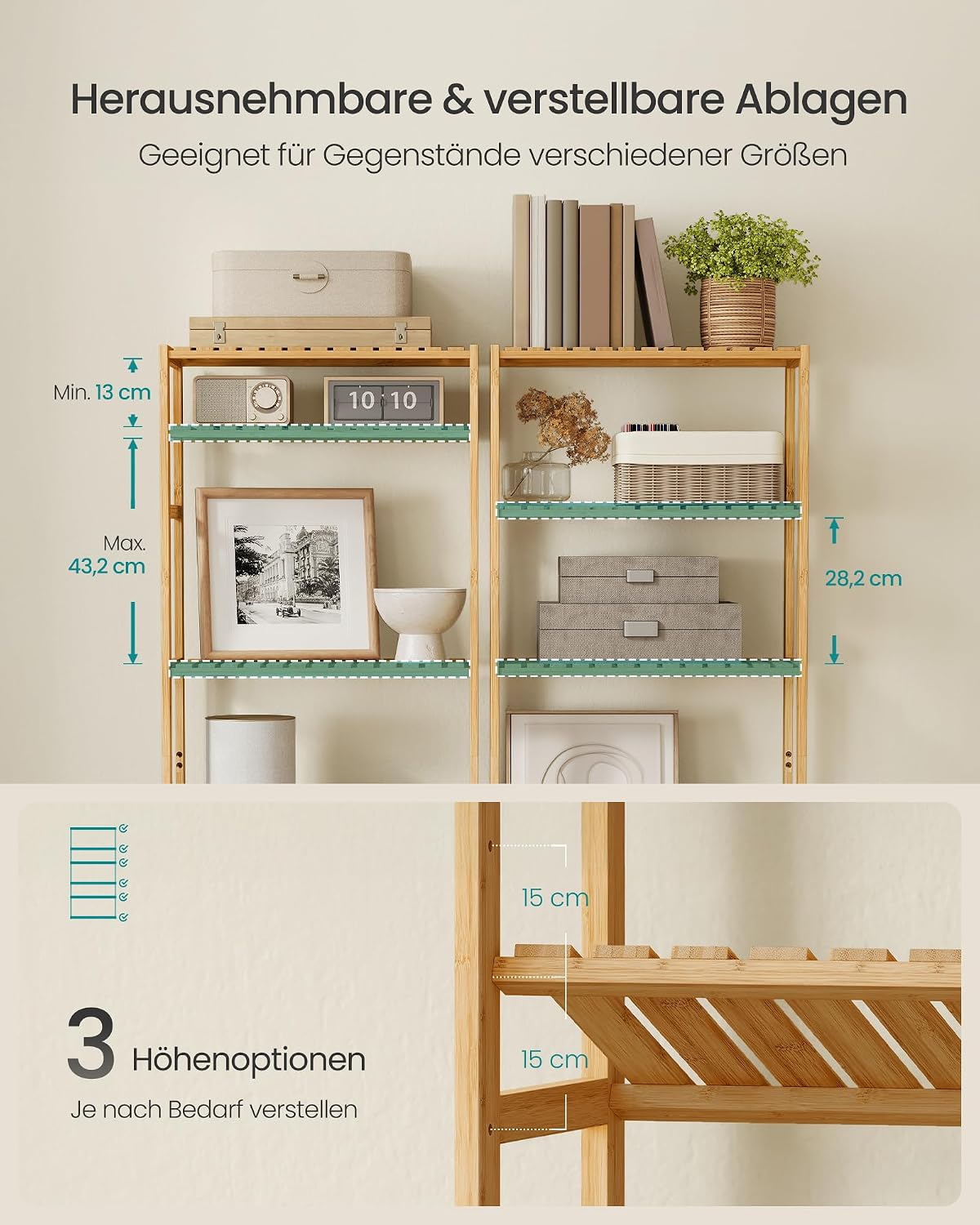 Bambusregal 6 Ebenen Standregal 60x26x161 cm Natur von Songmics