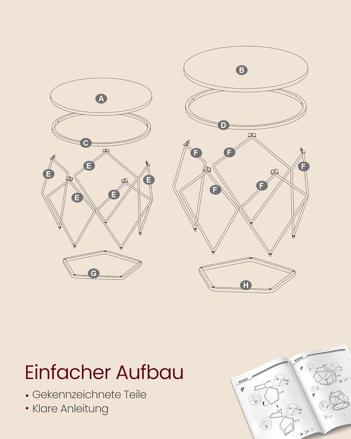 Couchtisch rund 2er Set abnehmbar modern Wohnzimmer von Songmics