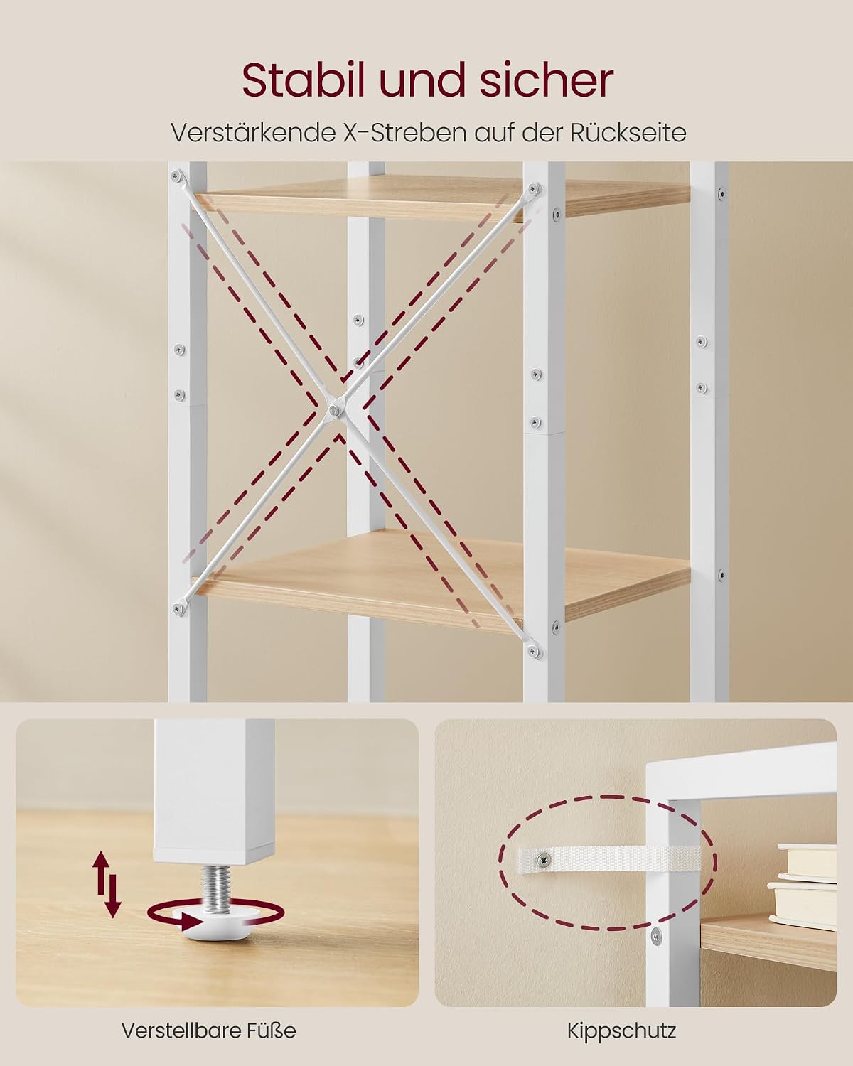 Bücherregal 6 Ebenen Standregal 30x40x186 cm Naturbeige von Songmics