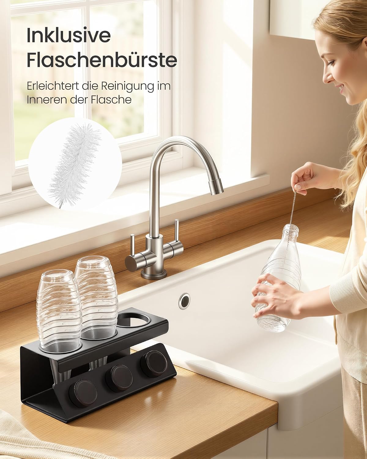 Flaschenhalter 3 Flaschen Wassersprudler Tintenschwarz von Songmics