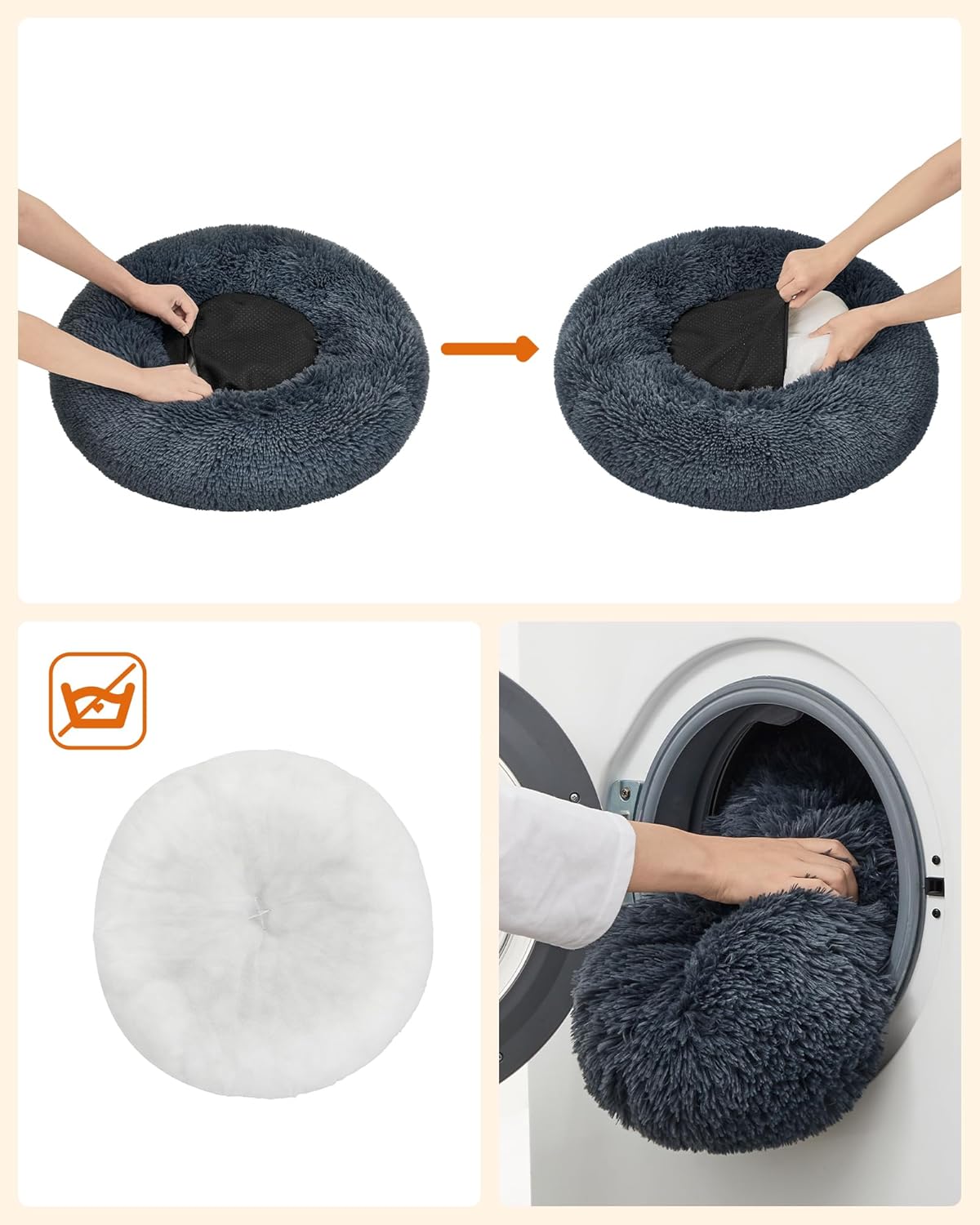 Flauschiges Donut Hundebett Katzenbett waschbar 60cm grau von Songmics