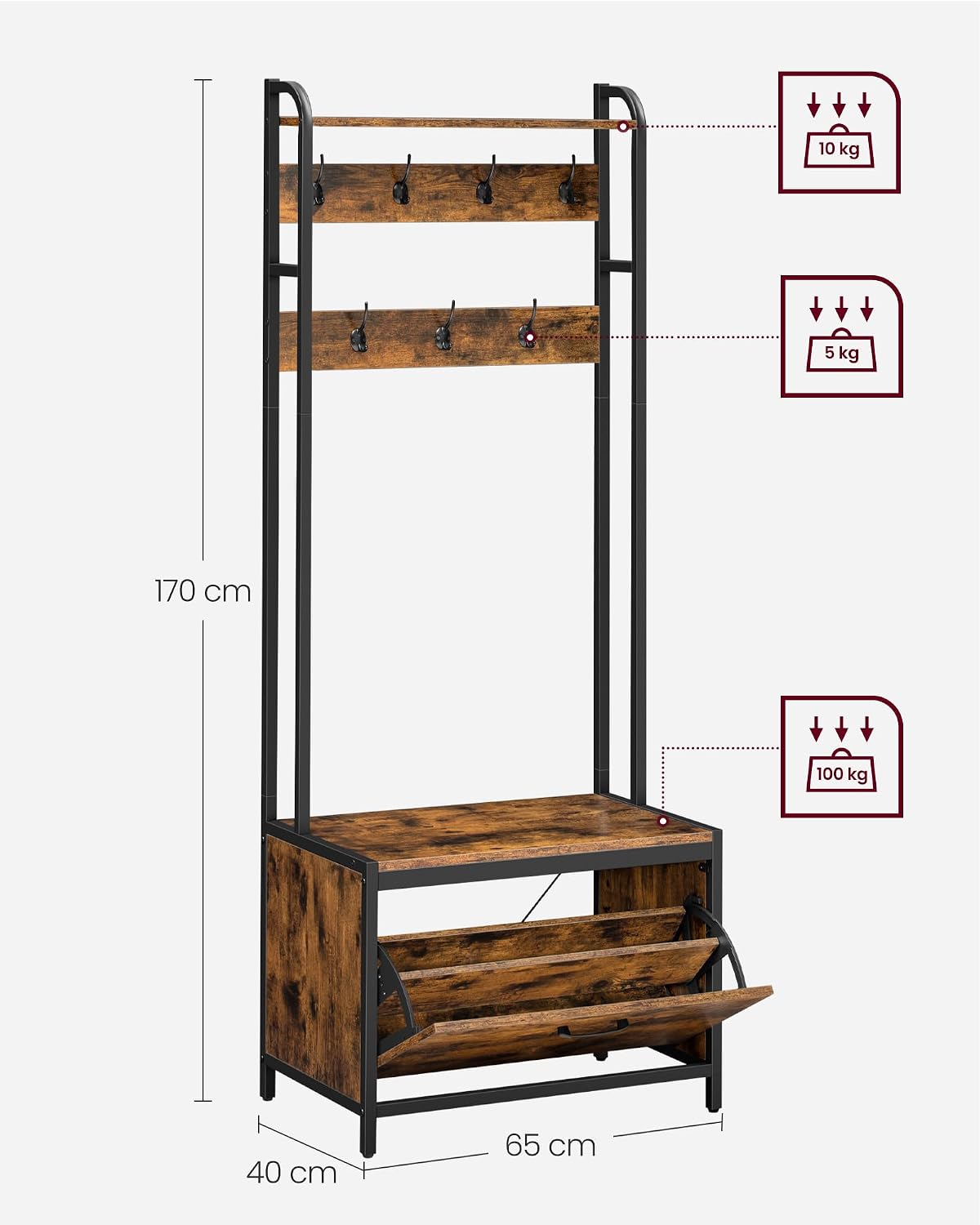 Garderobe 4-in-1 65x40x170 cm mit Schuhschrank Sitzbank von Songmics