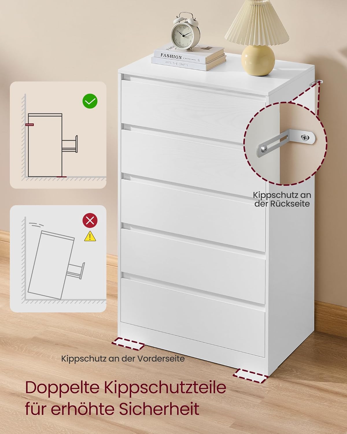 Kommode 5 Schubladen Schlafzimmer Schubladenschrank weiß von Songmics