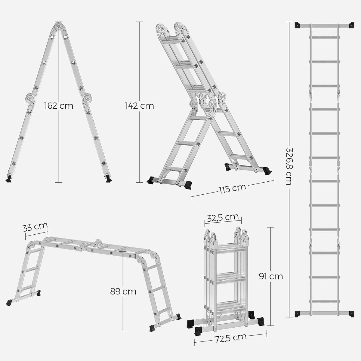 Aluminium Mehrzweckleiter 6-in-1 350 cm 150 kg von Songmics