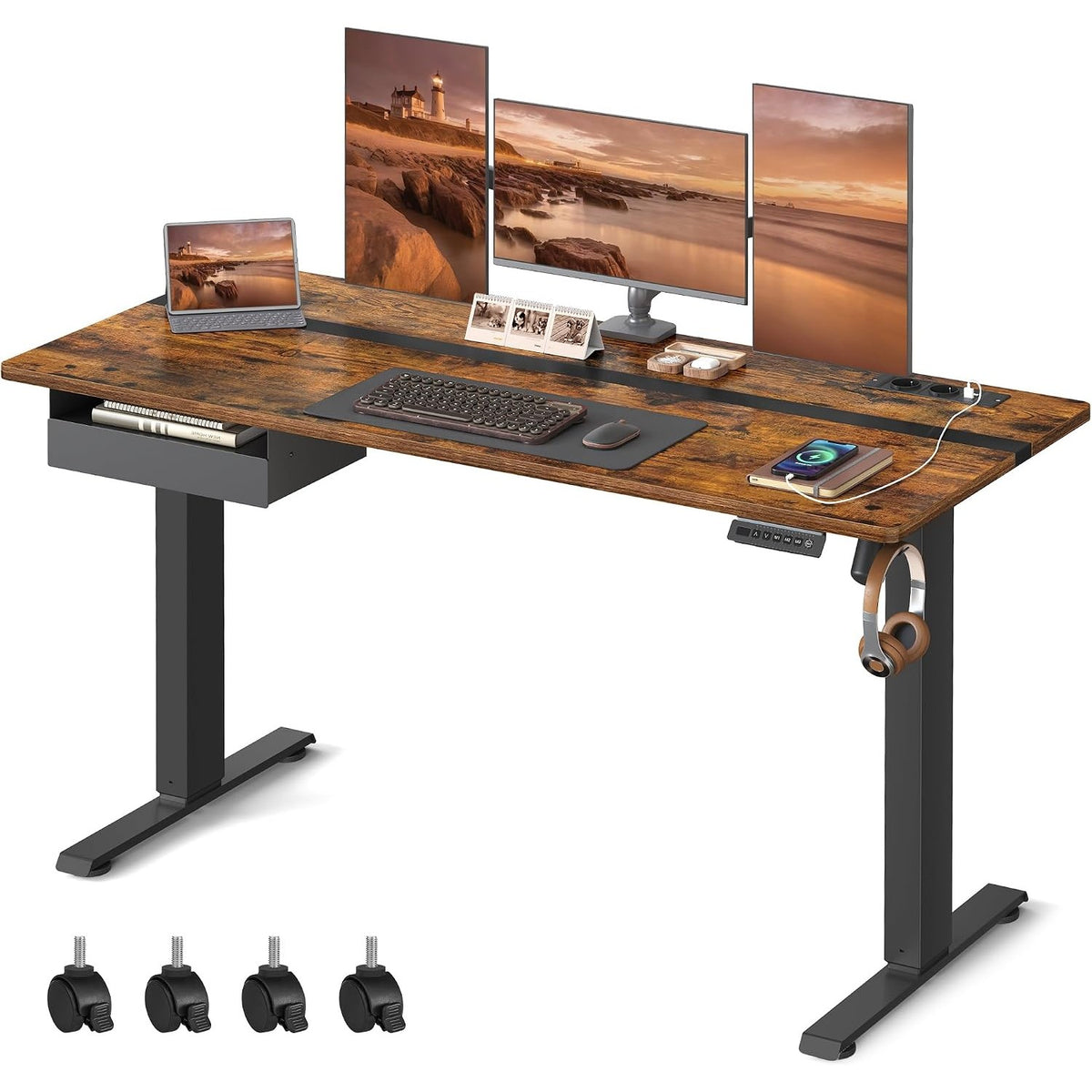 Schreibtisch elektrisch höhenverstellbar 140x60 cm Braun von Songmics