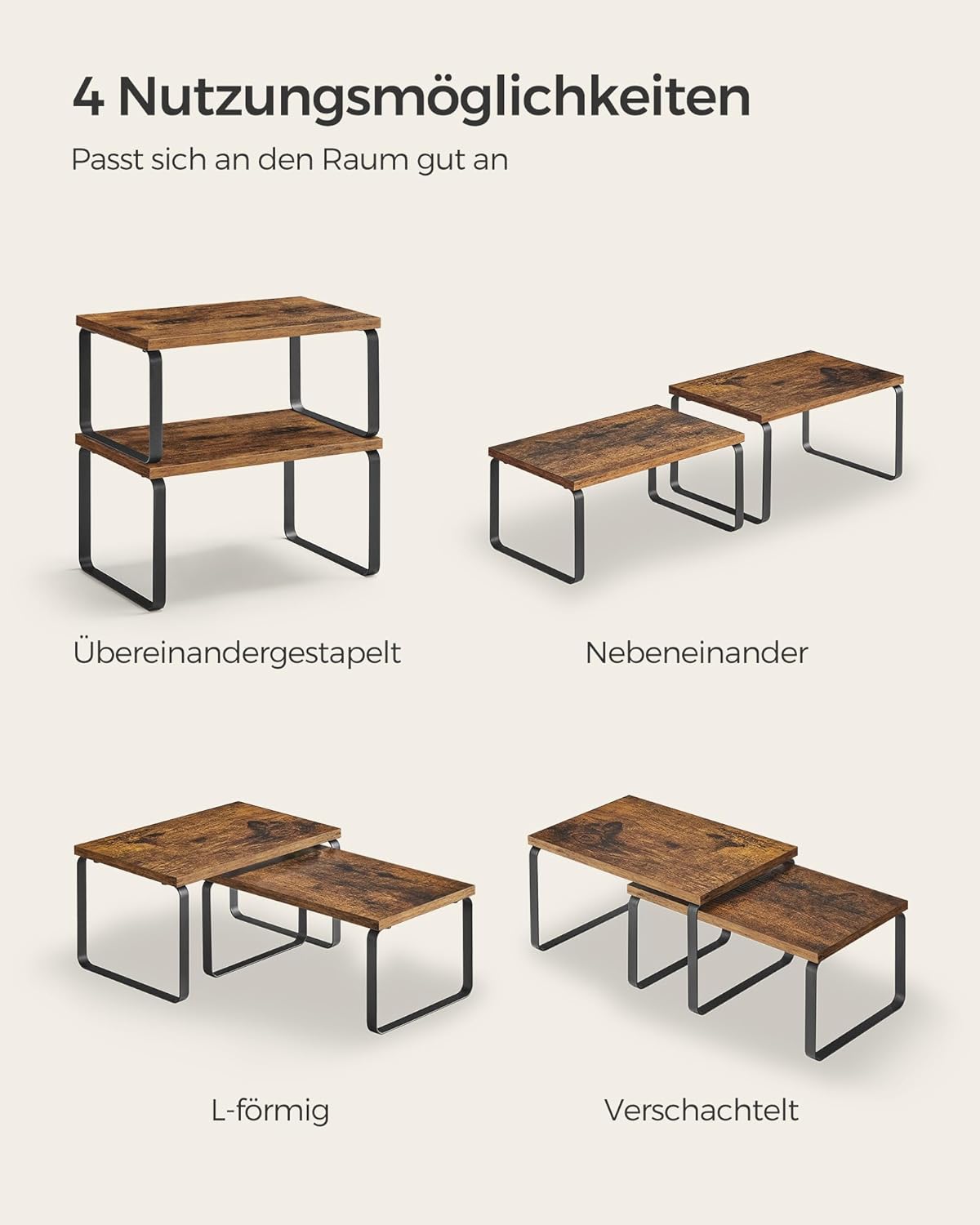 Gewürzregal 2er Set stapelbar erweiterbar Metall Holz von Songmics