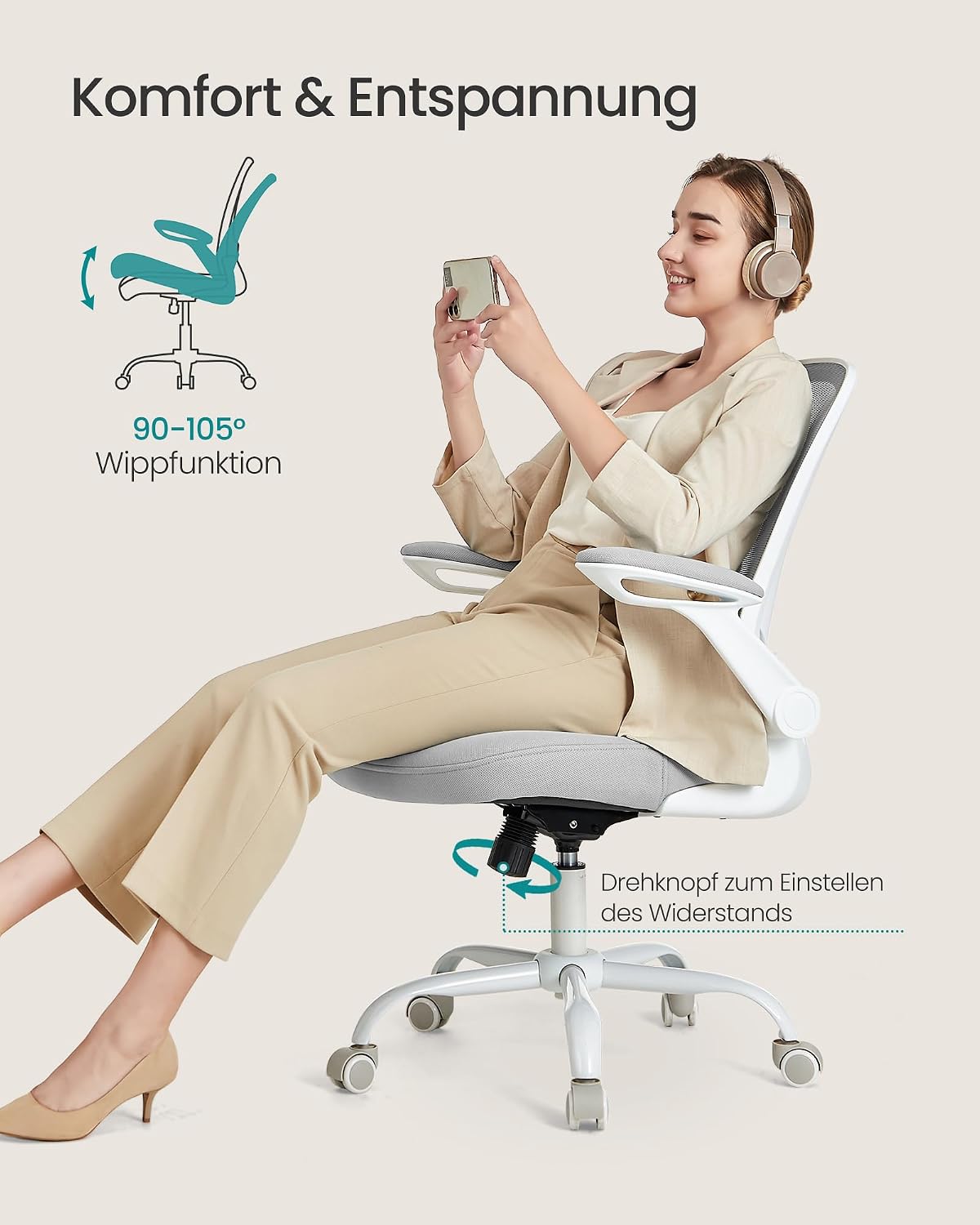 Bürostuhl ergonomisch mit Armlehnen Taubengrau von Songmics