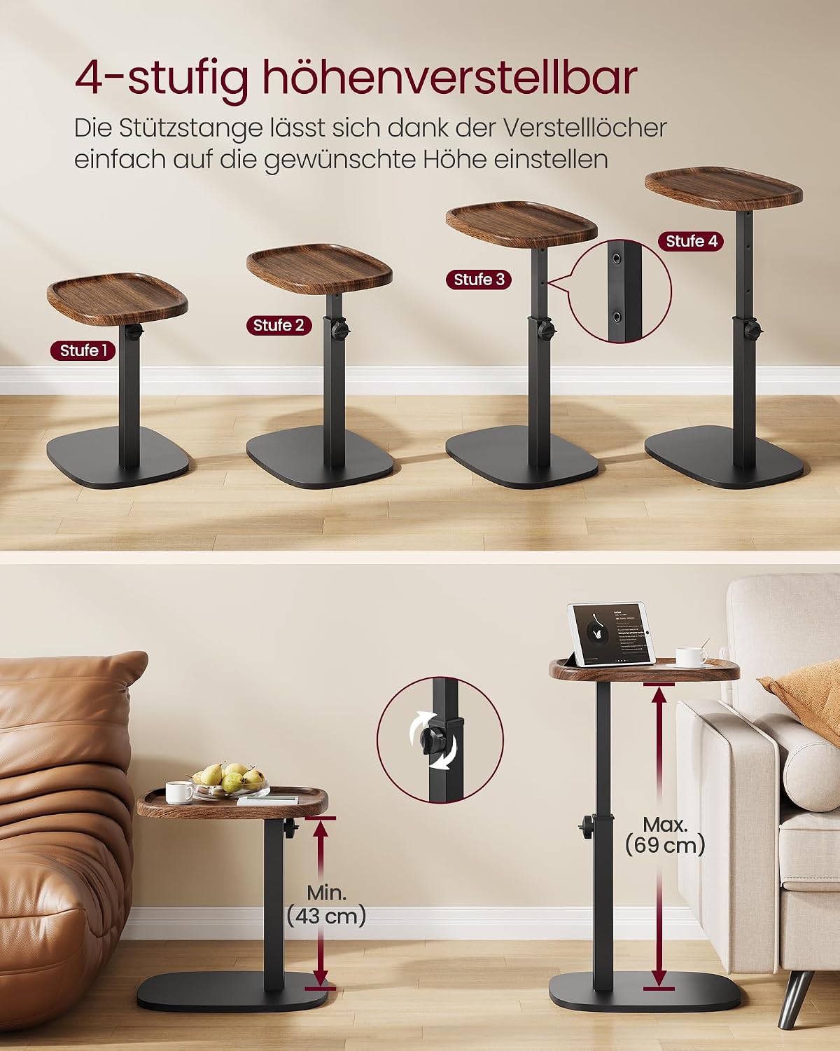 Beistelltisch C-Form höhenverstellbar 30x40x69 cm von Songmics