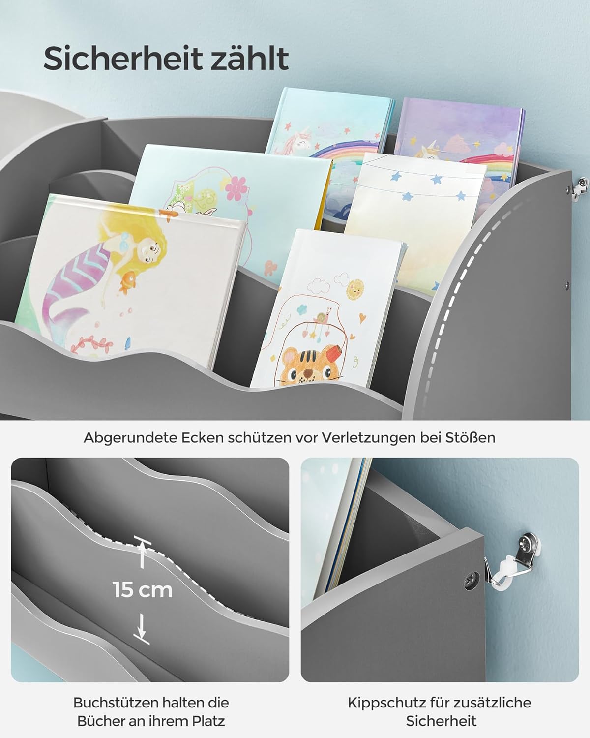 Kinderregal mit 2 Boxen Spielzeug Bücher Aufbewahrung grau von guteszeug.ch