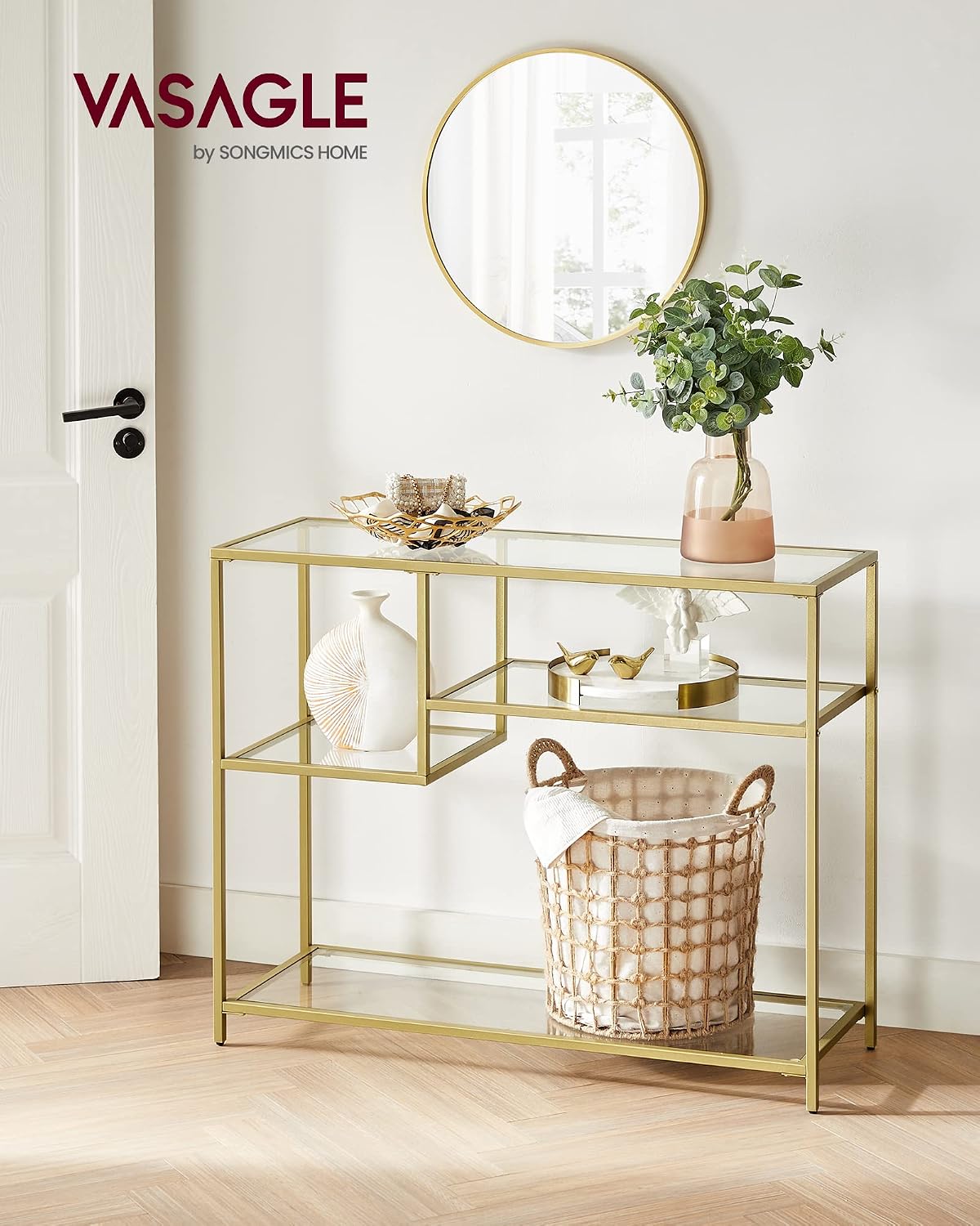 Konsolentisch 100x35x80 cm Hartglas Gold Stahl von Songmics