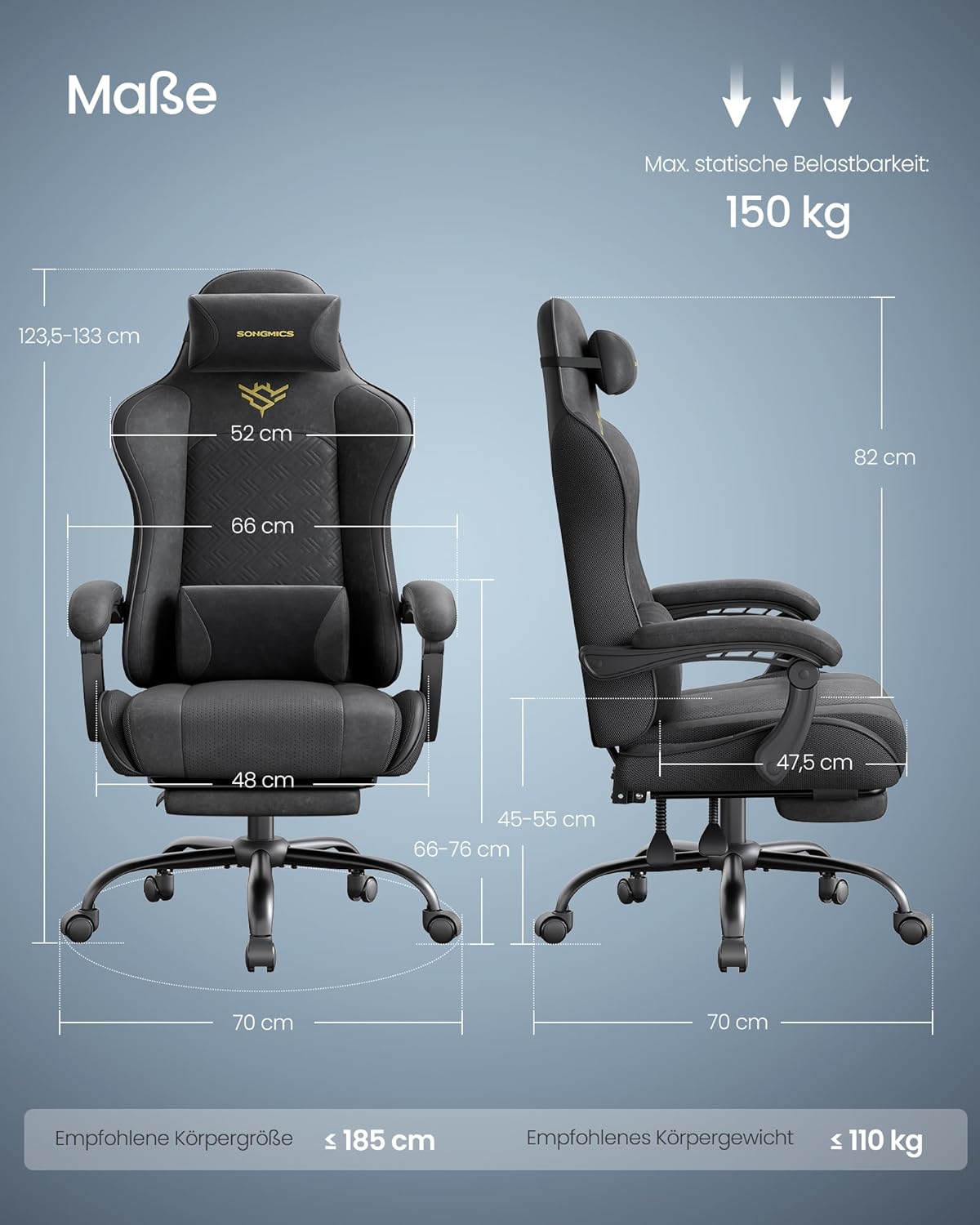 Gaming Stuhl ergonomisch mit Fußstütze und Federkissen von Songmics
