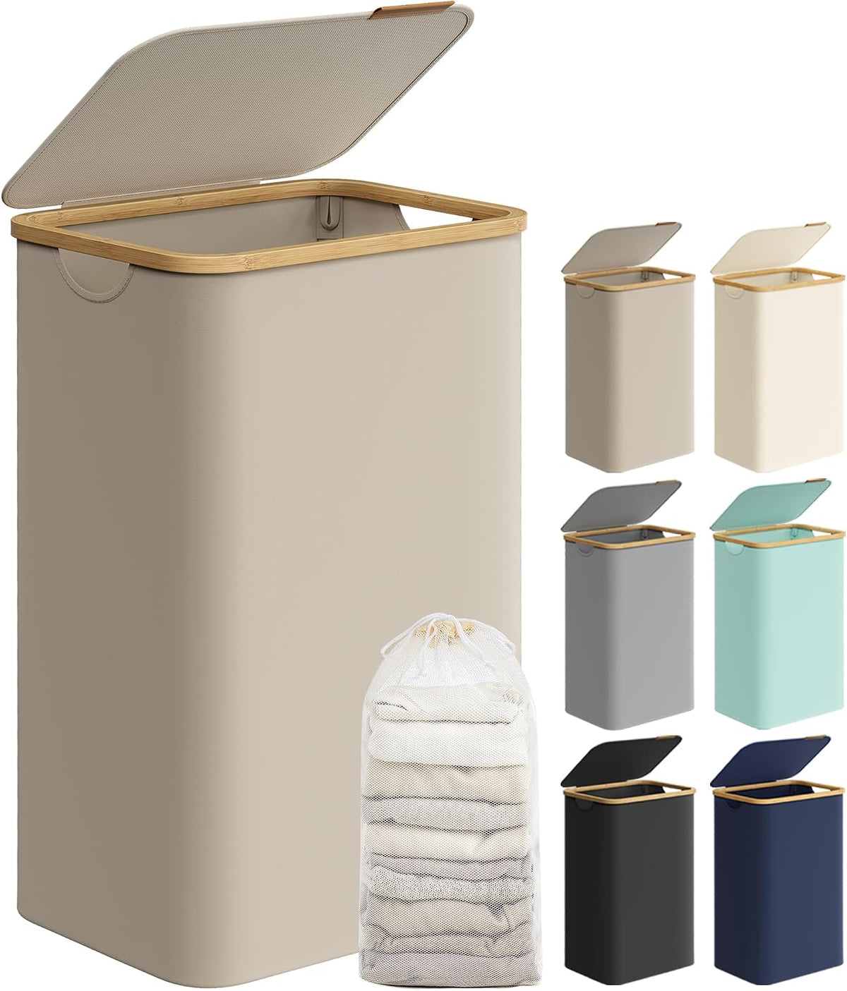 Wäschekorb 90 l mit Deckel faltbar Kamelbraun Beige von Songmics