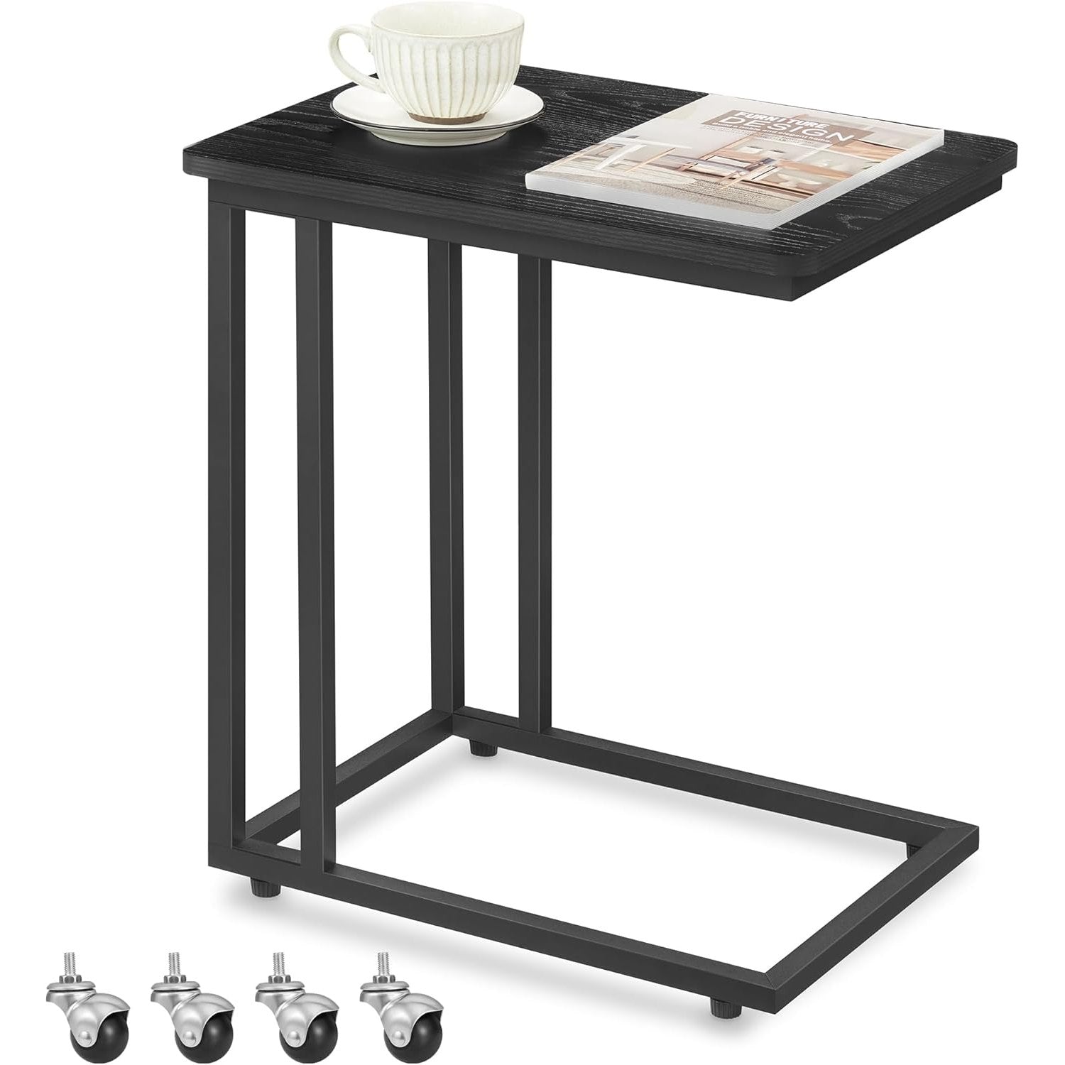 Beistelltisch mit Rollen C-Form Sofatisch Laptoptisch von Songmics
