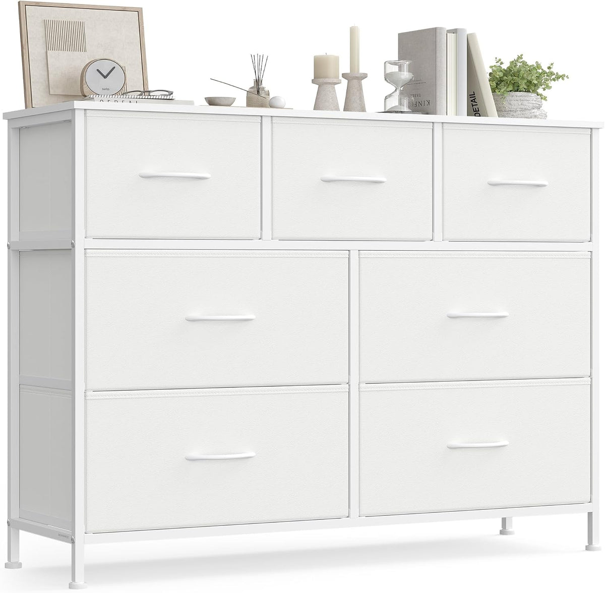 Stoffkommode 7 Schubladen 98,8x30x74 cm Weiss von Songmics