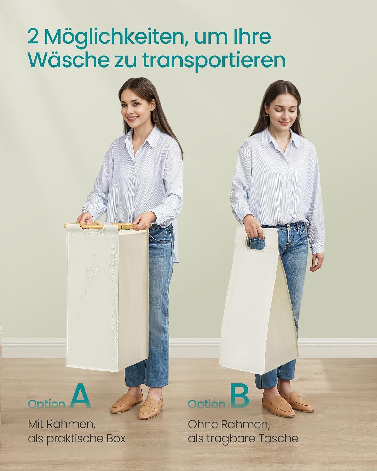 Wäschesortierer 4 Fächer 200 l Bambus Naturbeige von Songmics
