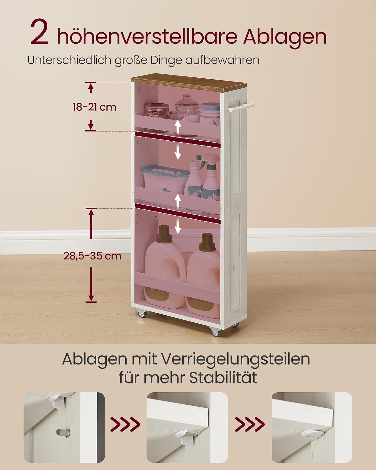 Aufbewahrungswagen 4 Etagen 40x15x86,5 cm Weiss von Songmics