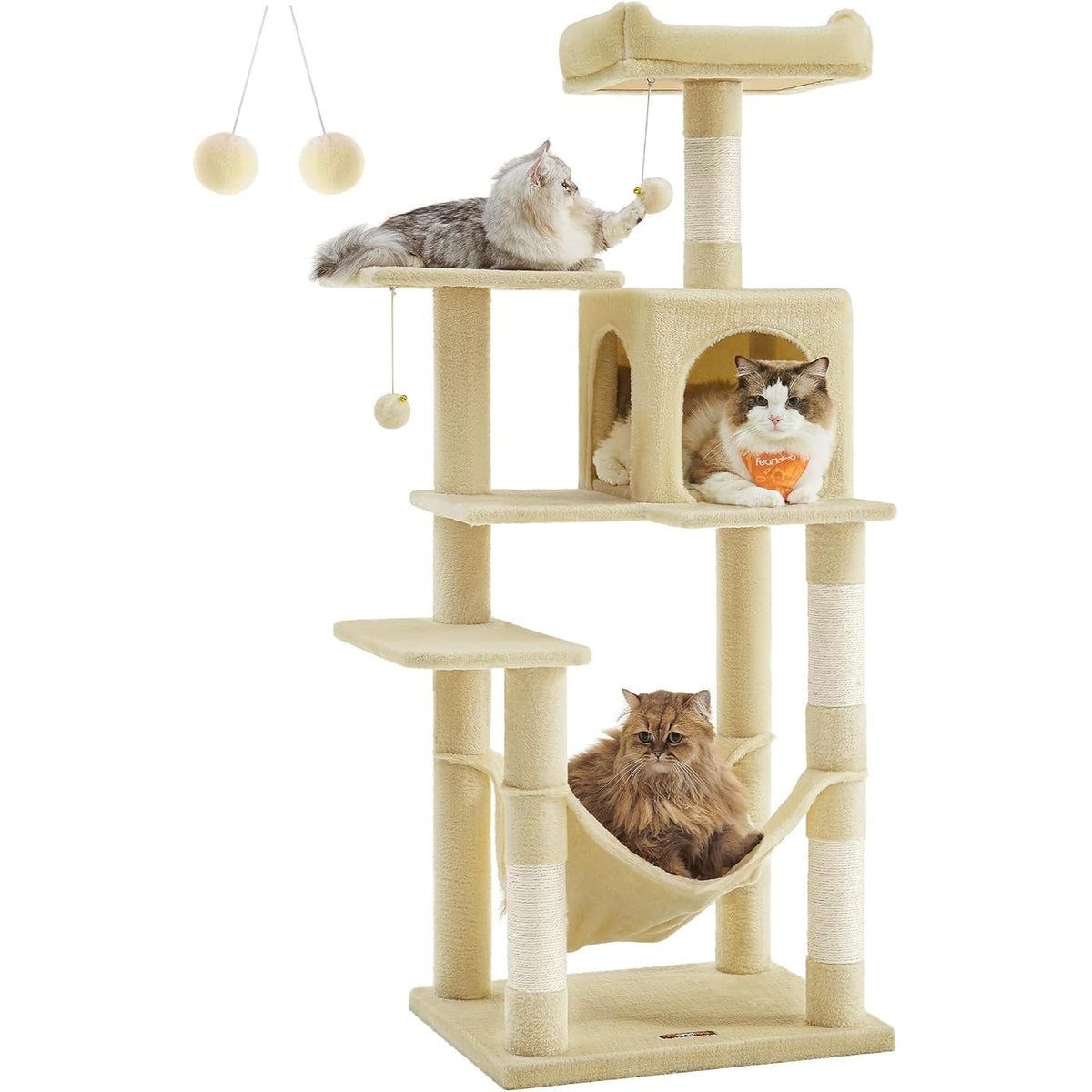 Kratzbaum 143 cm Katzenbaum Beige für Mehrkatzen von Songmics
