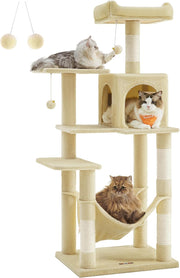 Kratzbaum 143 cm Katzenbaum Beige für Mehrkatzen von Songmics