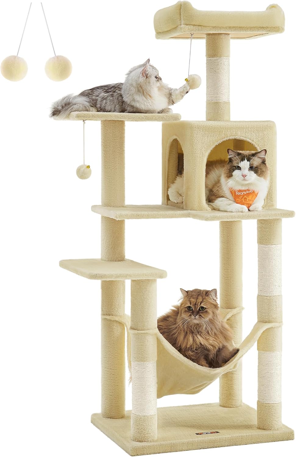 Kratzbaum 143 cm Katzenbaum Beige für Mehrkatzen von Songmics