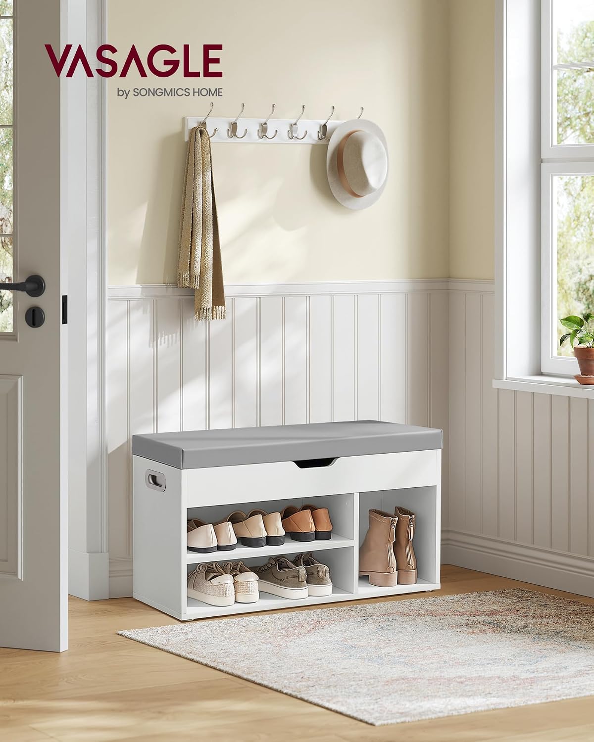Sitzbank mit Schuhregal 80x30x44 cm Schuhbank Weiss von Songmics