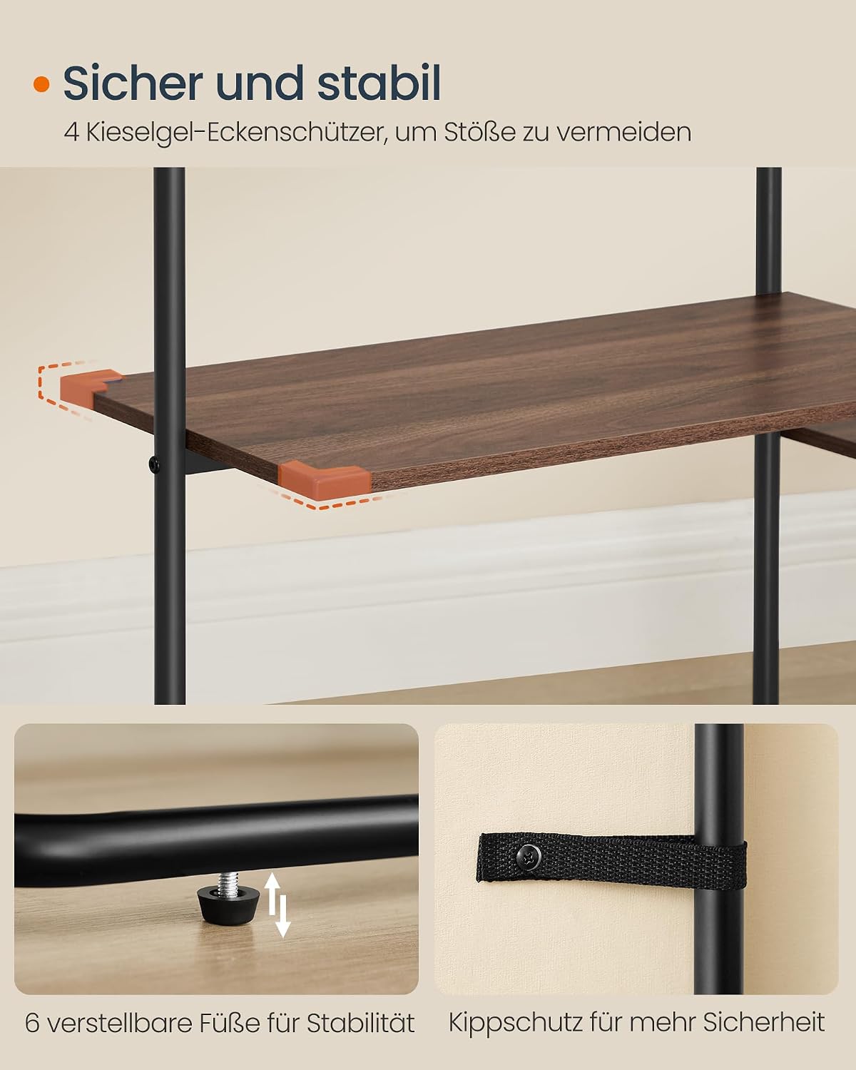 Kleiderständer mit 6 Ablagen 2 Kleiderstangen und Haken von Songmics