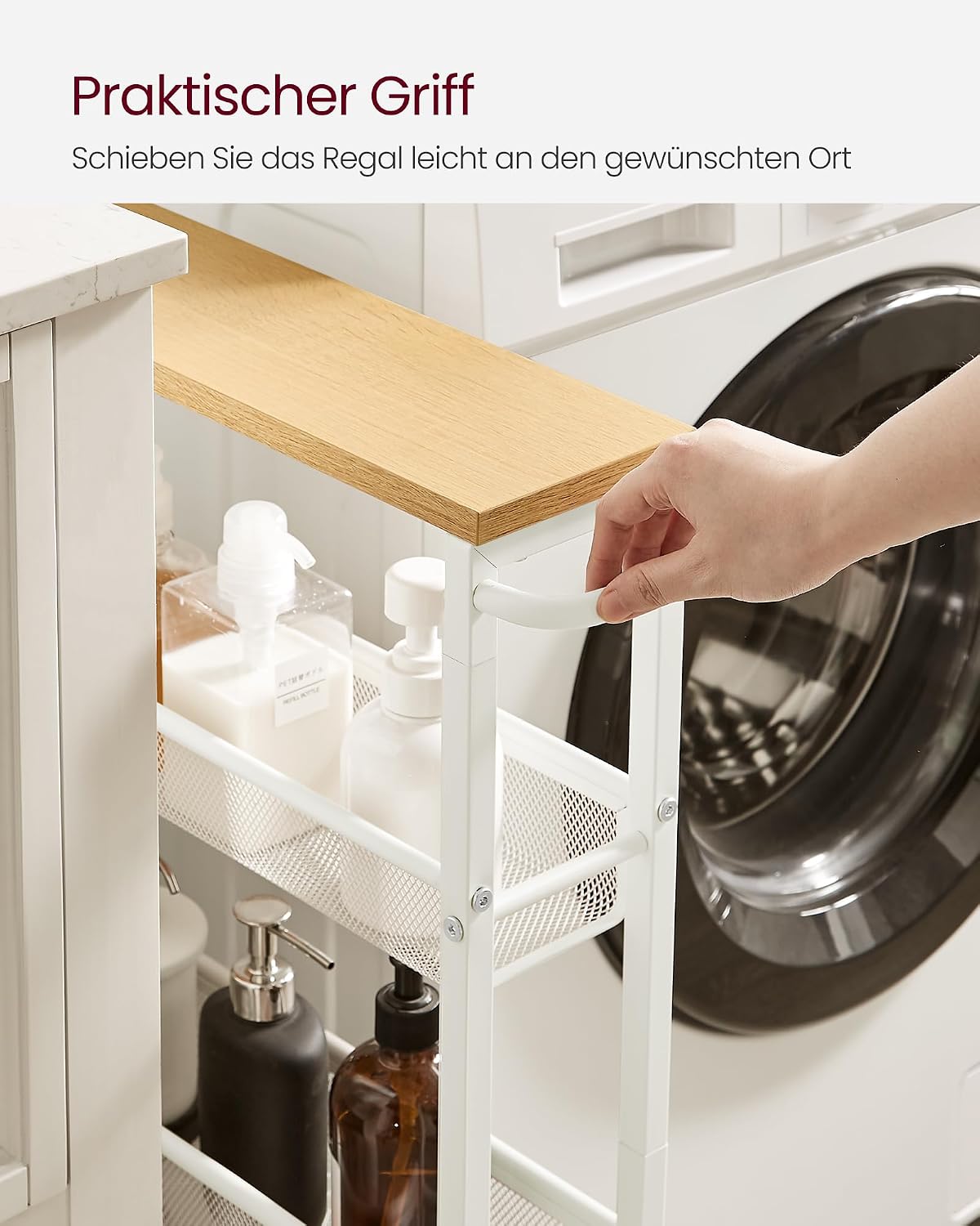 Küchenwagen 4 Ebenen Rollwagen 45x13x77 cm Eiche Weiss von Songmics
