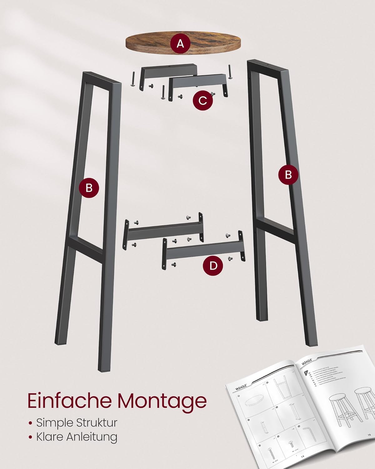 Barhocker 2er Set 74cm Küche Wohnzimmer Fußstütze Metall von Songmics