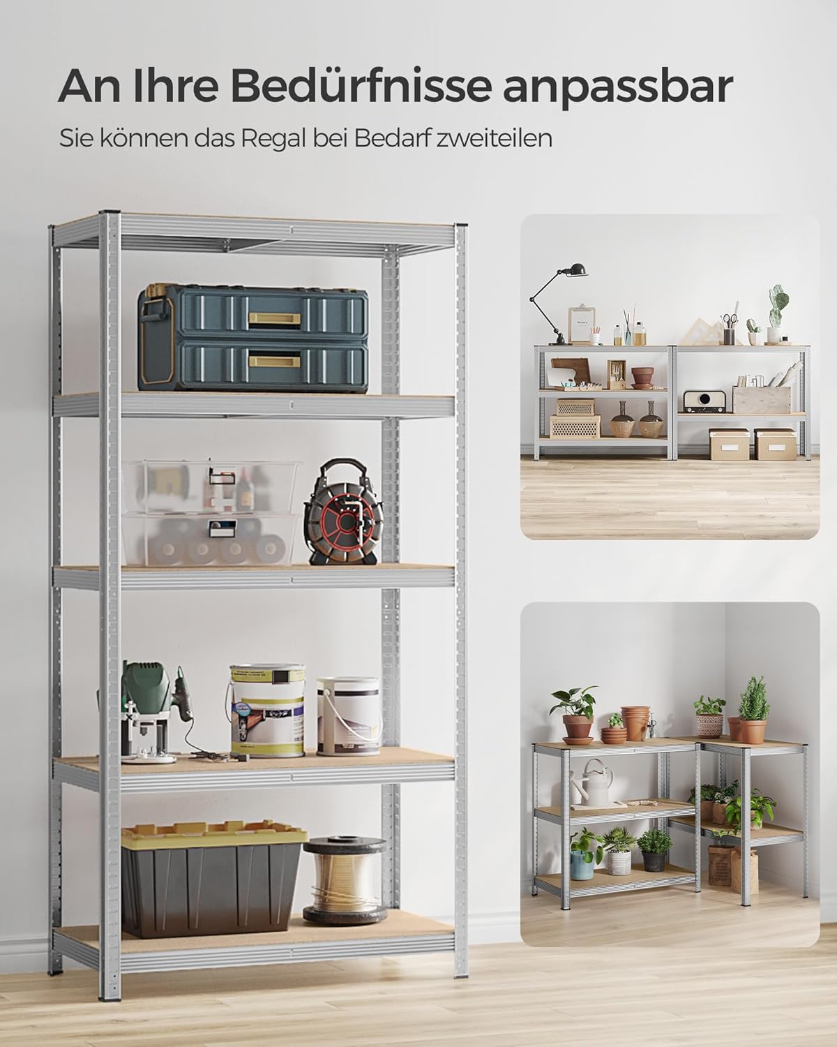 Schwerlastregal 50x100x200 cm 600 kg 5 Ablagen Silber 2er von Songmics