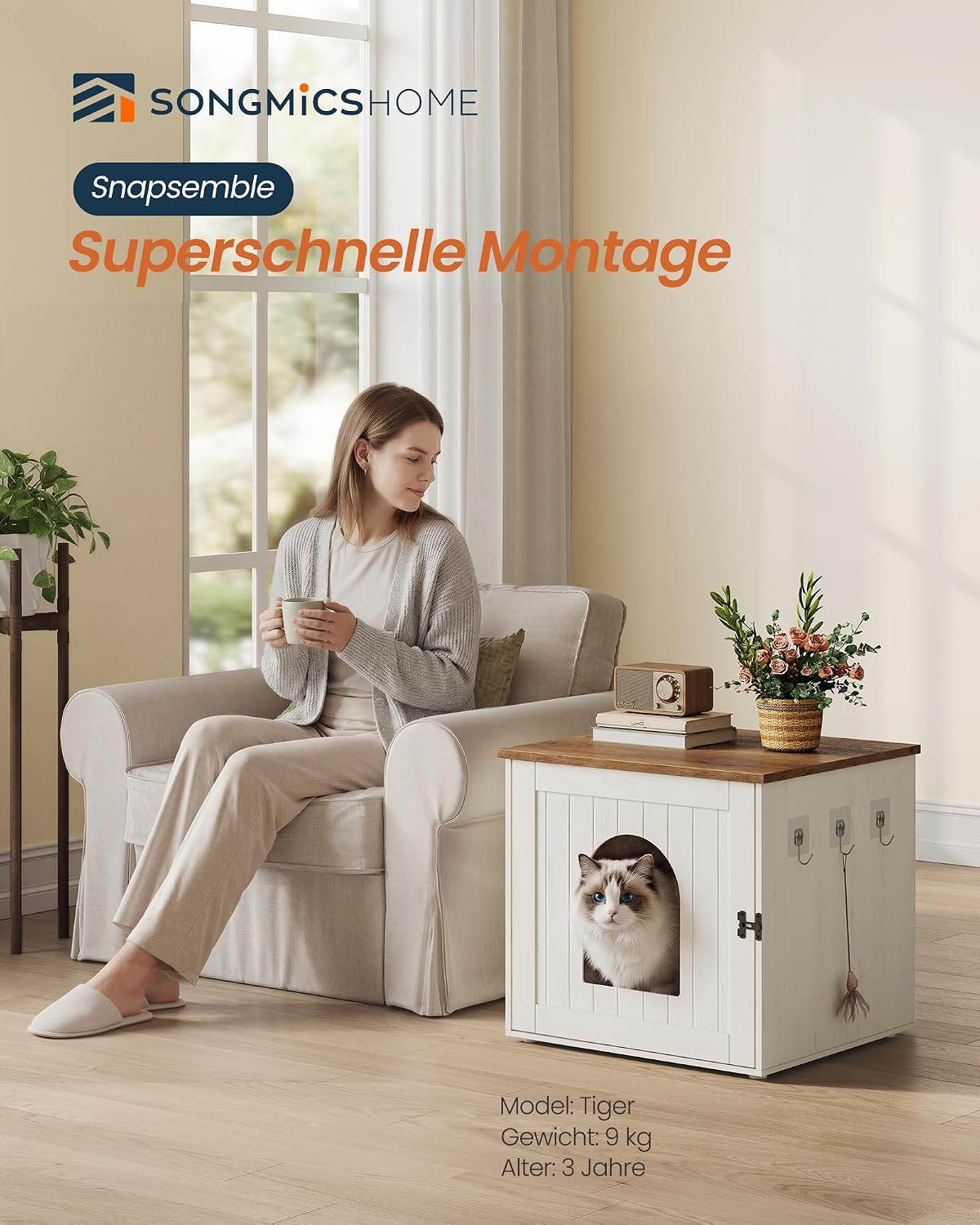 Katzentoilettenschrank 55x50x50 cm Rustikal-Weiss von Songmics