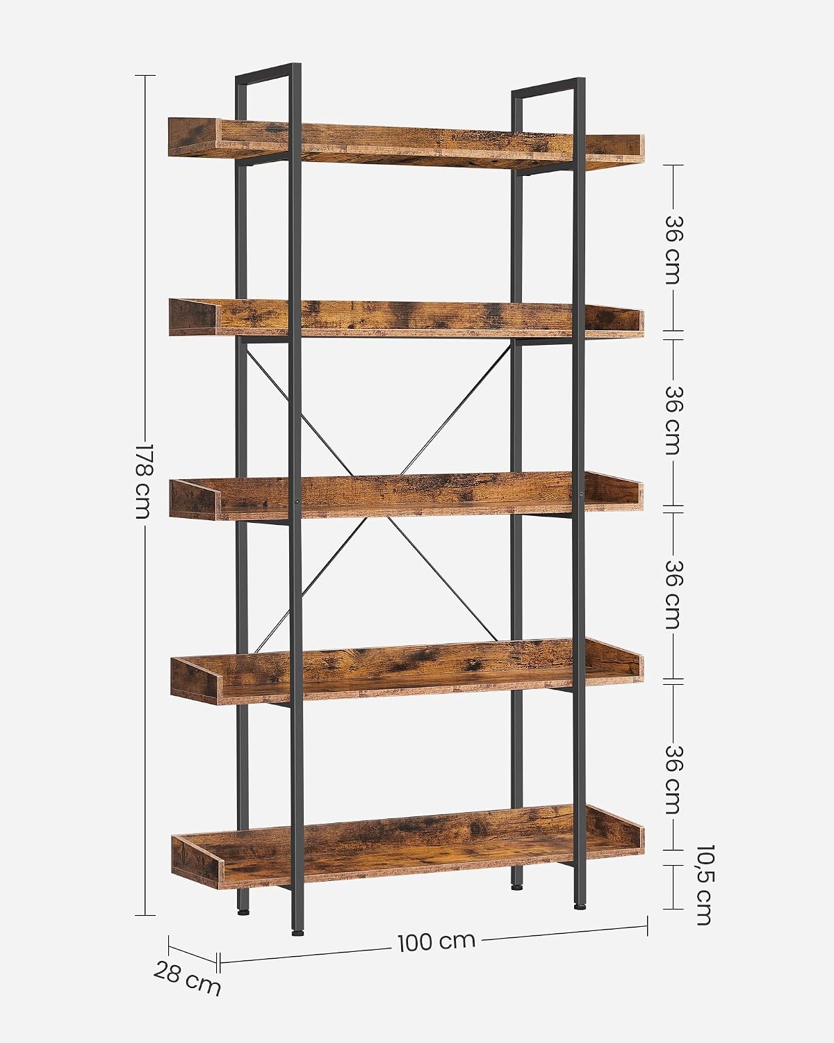 Bücherregal 5 Ebenen 100x28x178 cm Industrial Braun von Songmics