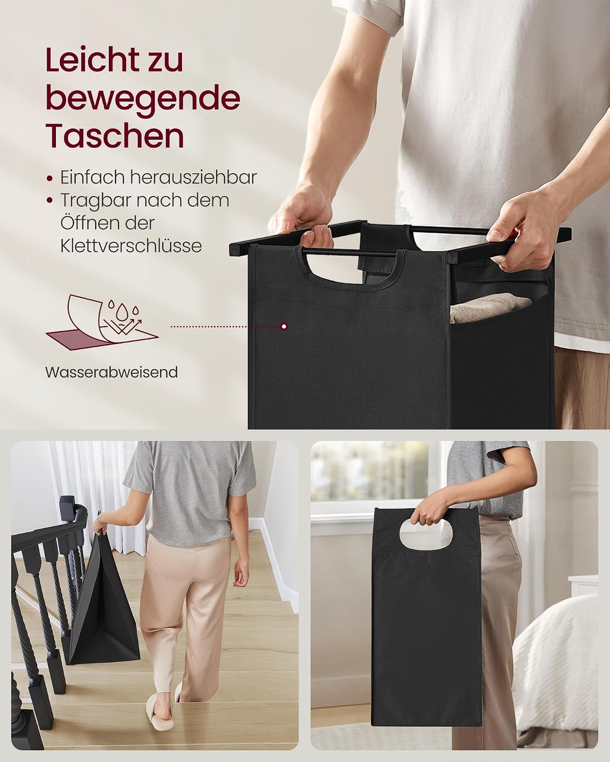 Wäschesortierer 2 Fächer 71x33x72 cm Schwarz Braun von Songmics