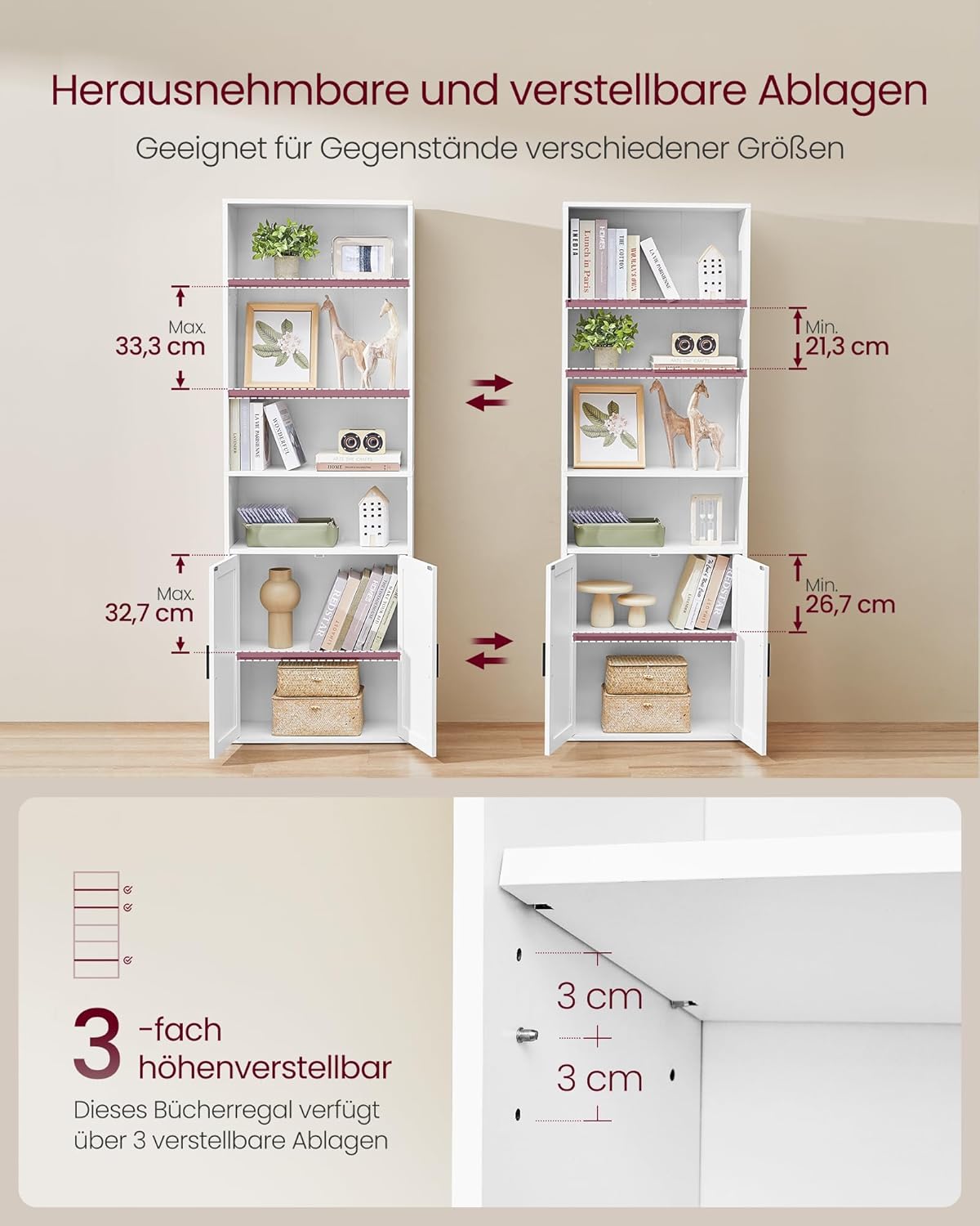 Bücherregal mit Türen 6 Ebenen 24x60x175 cm Weiß von Songmics
