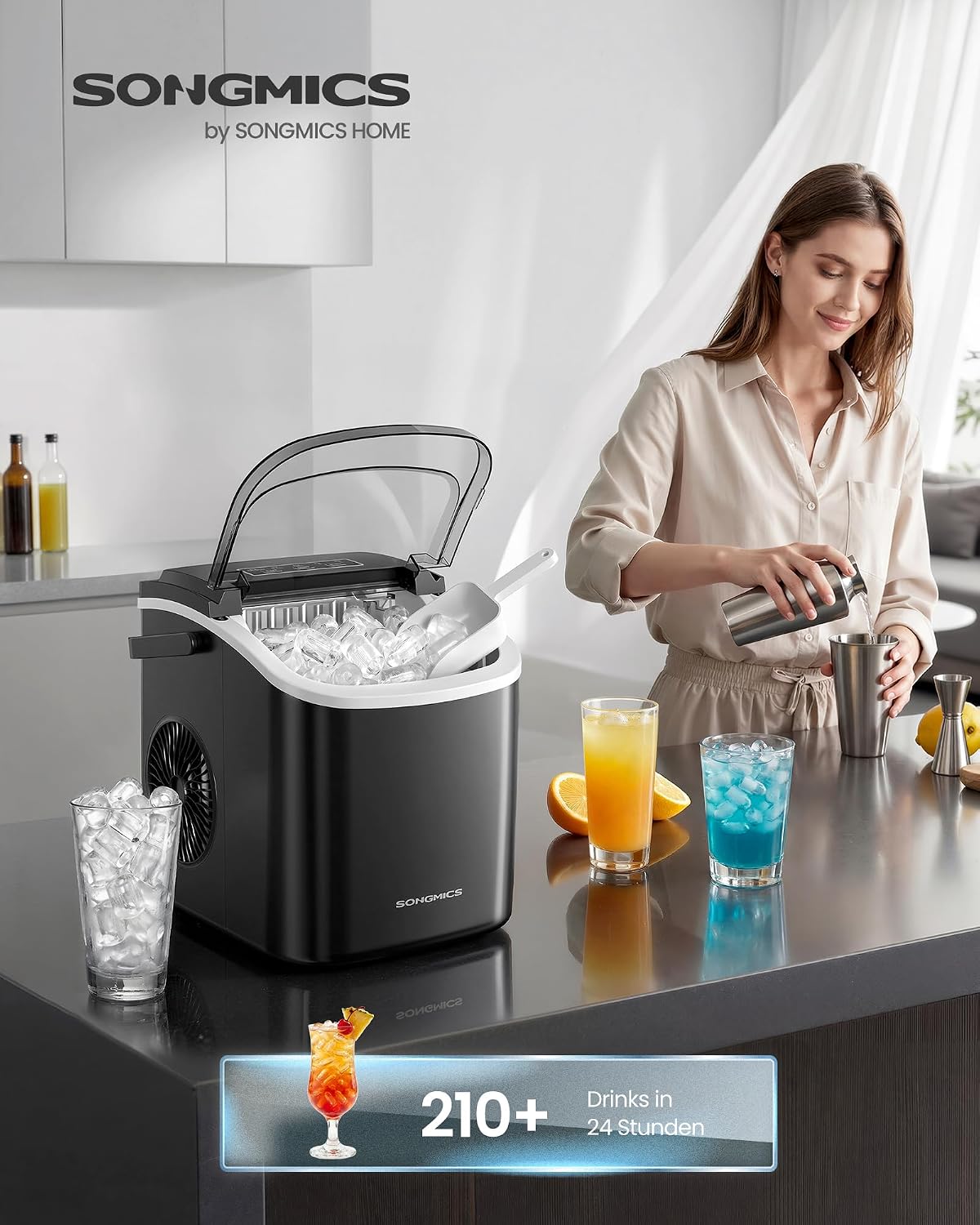 Eiswürfelbereiter 12 kg/24h 9 Würfel 6 Min Schwarz von Songmics
