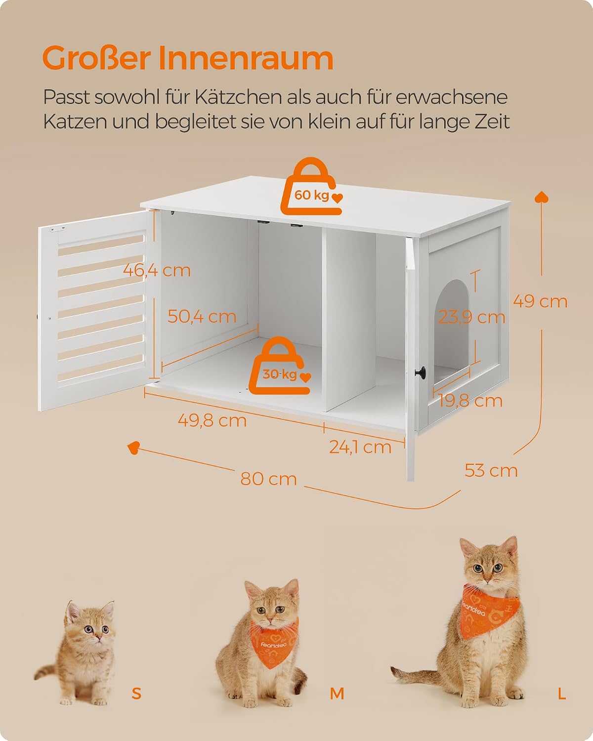 Katzentoiletten-Schrank Katzenhaus 80x53x50 cm Braun von Songmics
